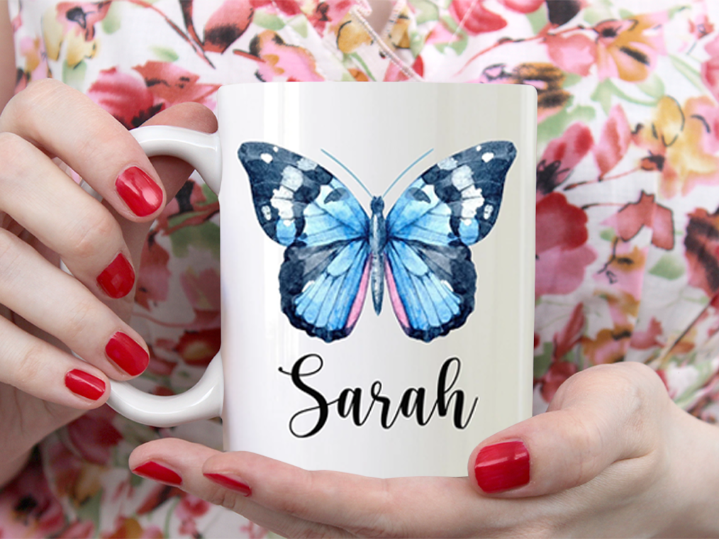 Butterfly Personalized Name Sarah Mug White Ceramic 11-15oz Coffee Tea Cup