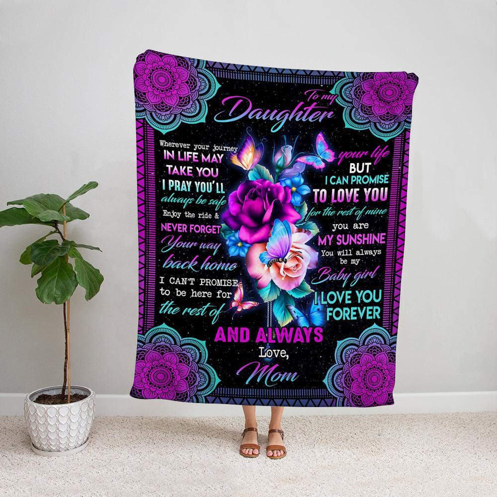 Butterfly purple mom to my daughter you are my sunshine always be my baby girl Fleece Blanket