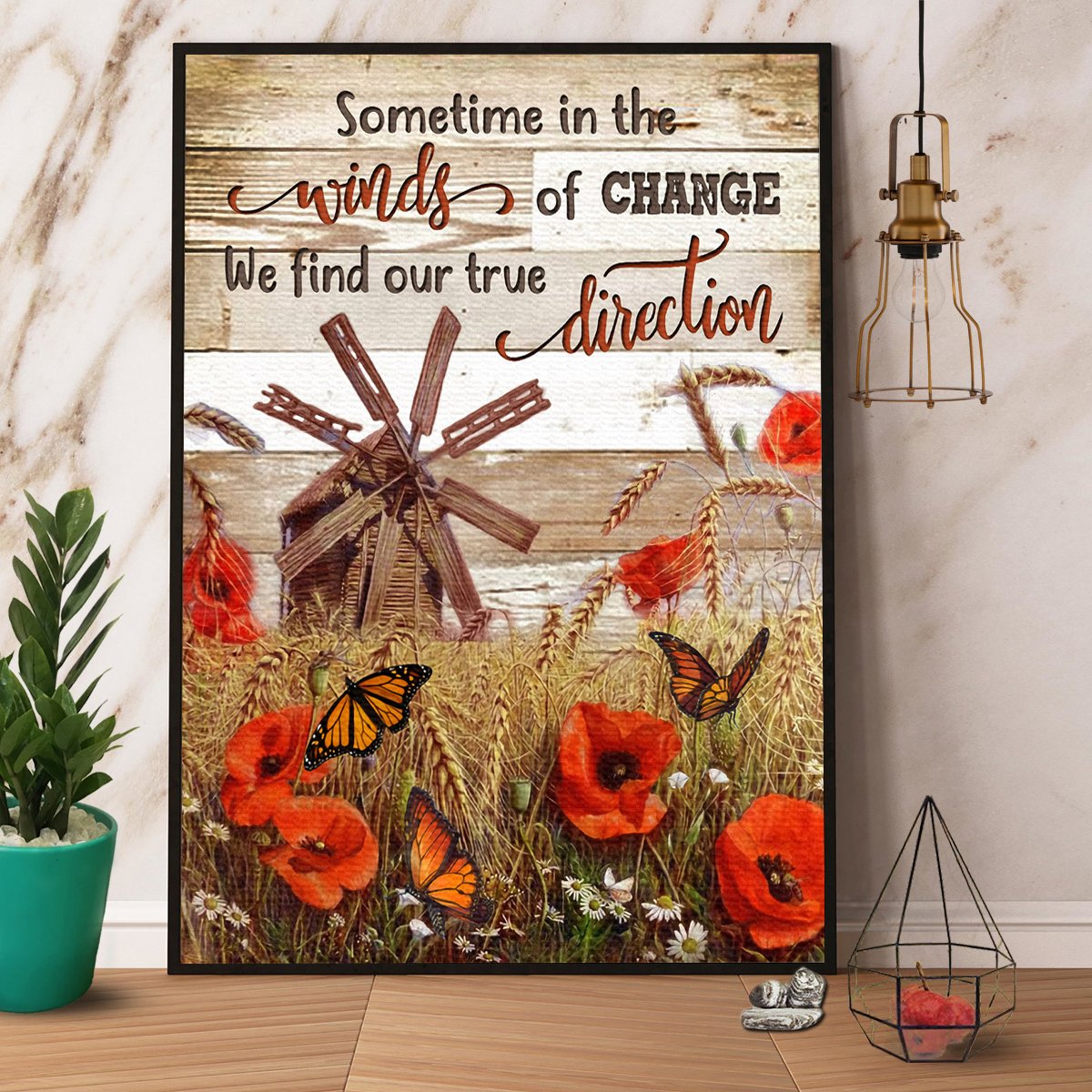 Butterfly & Red Poppy Sometimes In The Minds Of Change Satin Poster Portrait No Frame