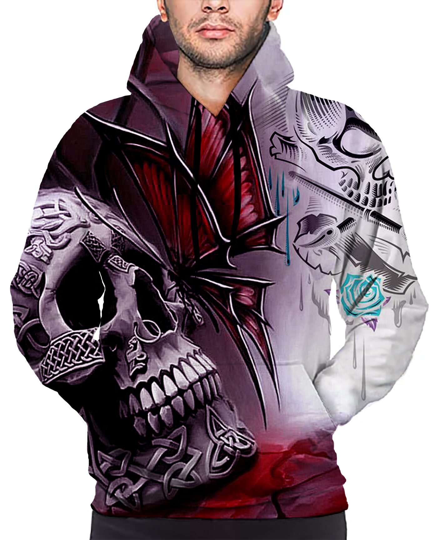 Butterfly Skull Art Print Long Sleeve Pullover Hoodie 3D Print Full S-5XL