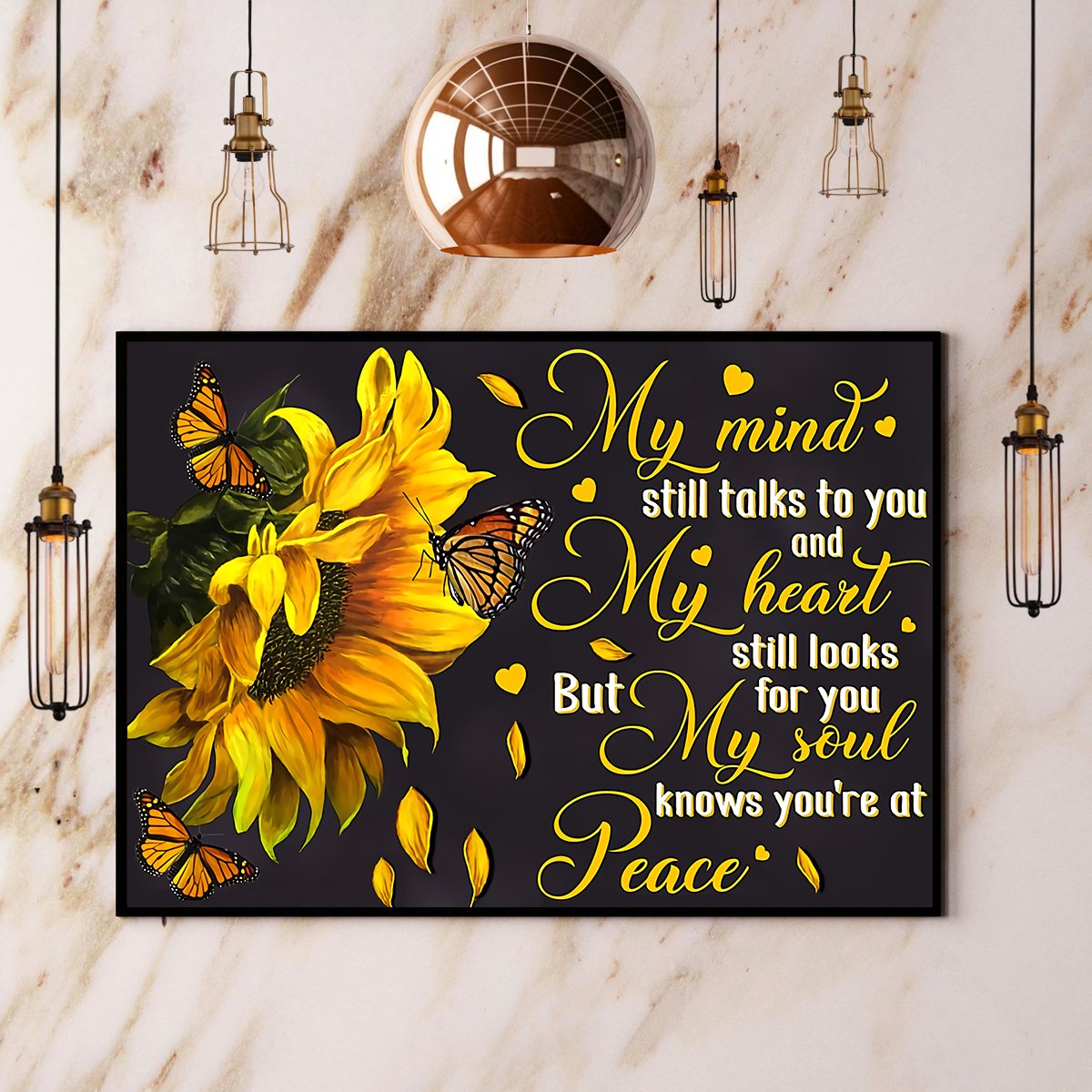 Butterfly Sunflower My Mind Still Talks To You Satin Poster Landscape No Frame