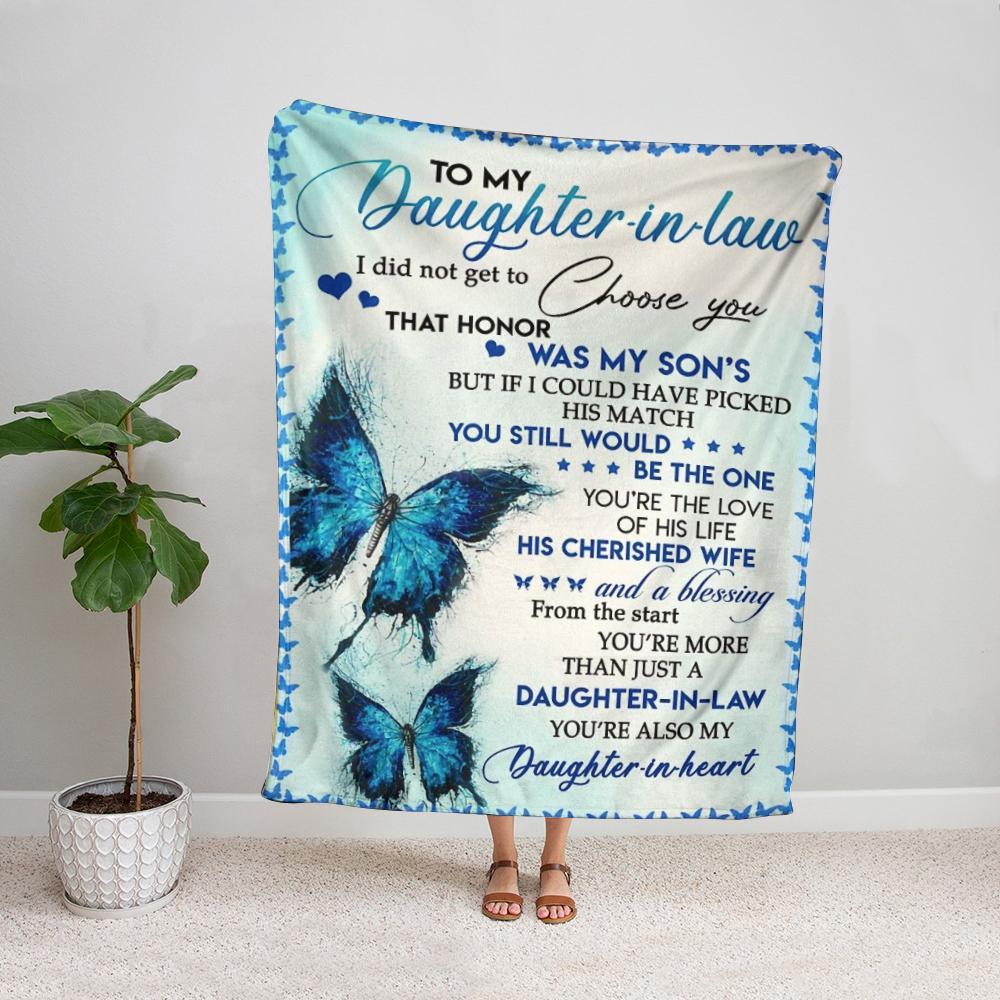 Butterfly to my daughter in law you're also my daughter in heart Fleece Blanket