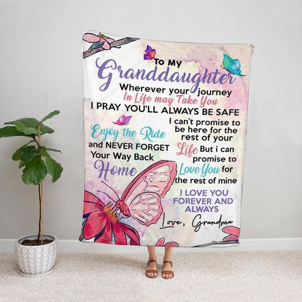 Butterfly to my granddaughter i can't promise to be here for the rest of your life pink Fleece Blanket