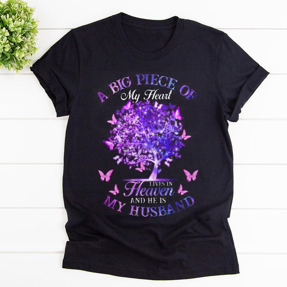 Butterfly Tree A Big Piece Of My Heart Lives In Heaven And He I My Husband T Shirt Black Unisex S-6XL