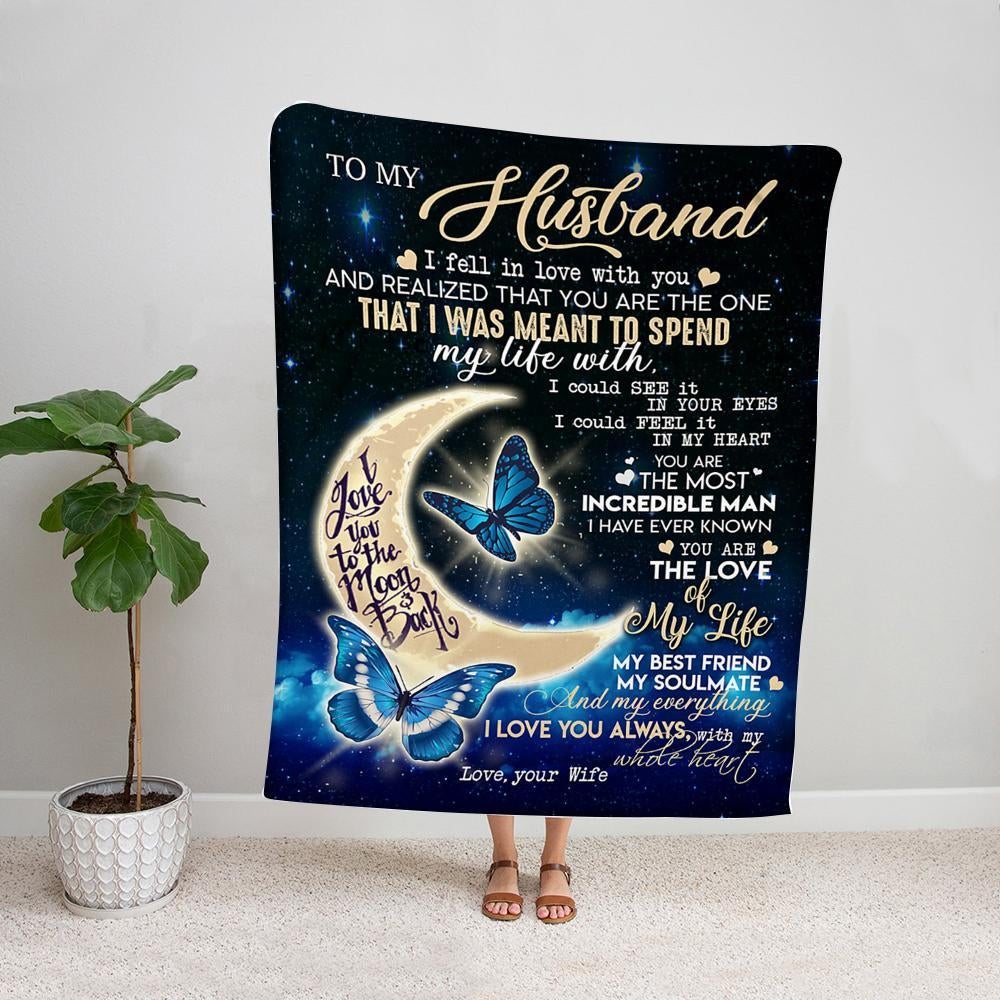 Butterfly wife to my husband you are the love of my life my soulmate my everything blue night Fleece Blanket