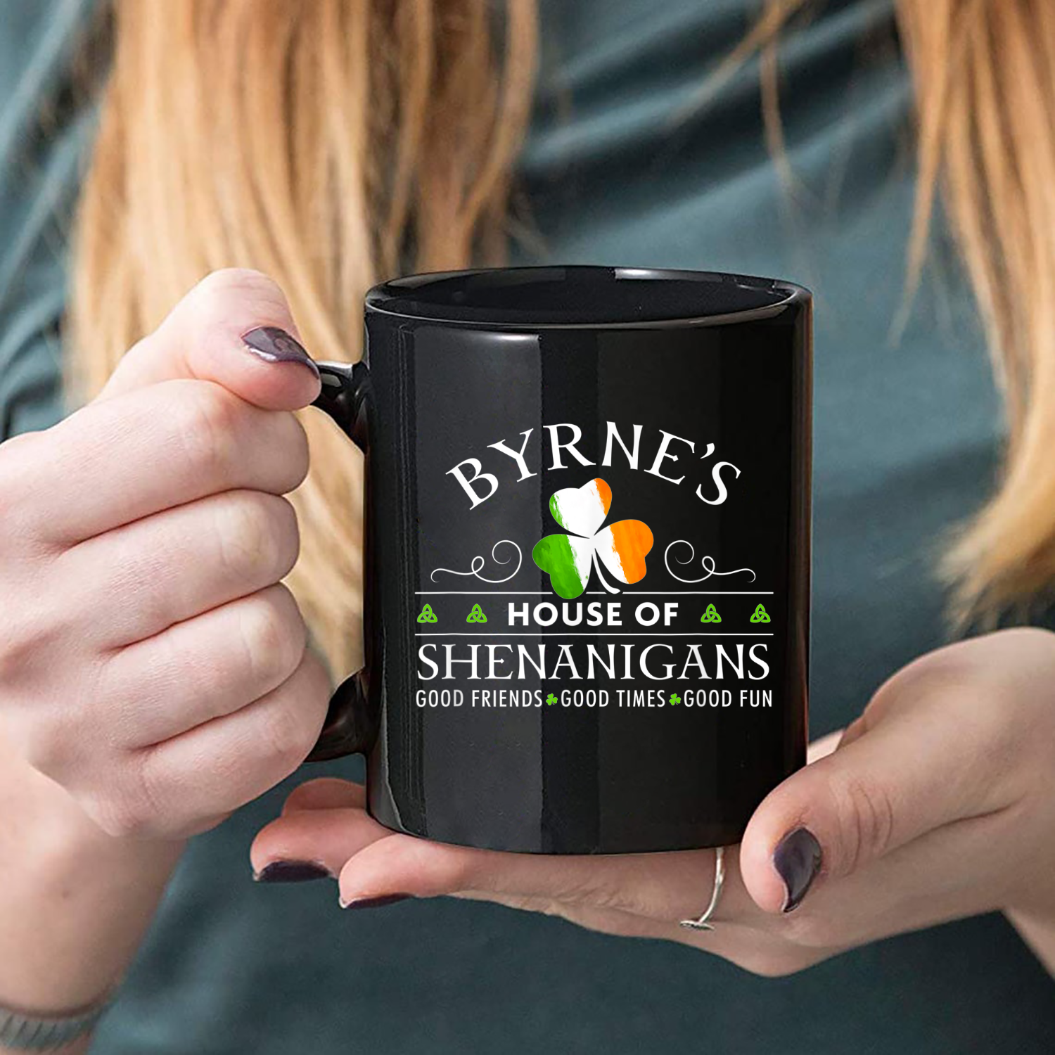 Byrne House Of Shenanigans St Patricks Day Mug Black Ceramic 11-15Oz Coffee Tea Cup