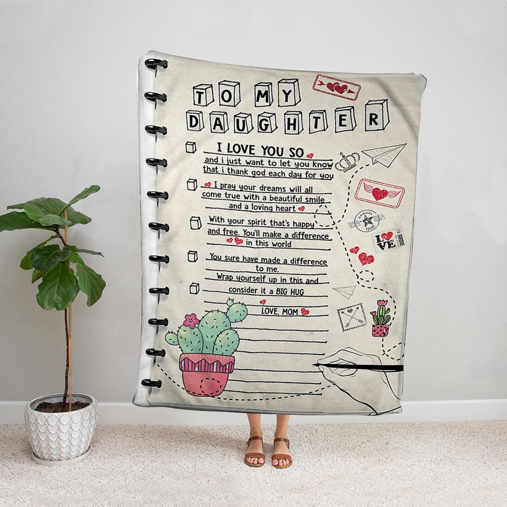 Cactus letter from mom to my daughter I love you wrap yourself up a big hug family soft Fleece Blanket