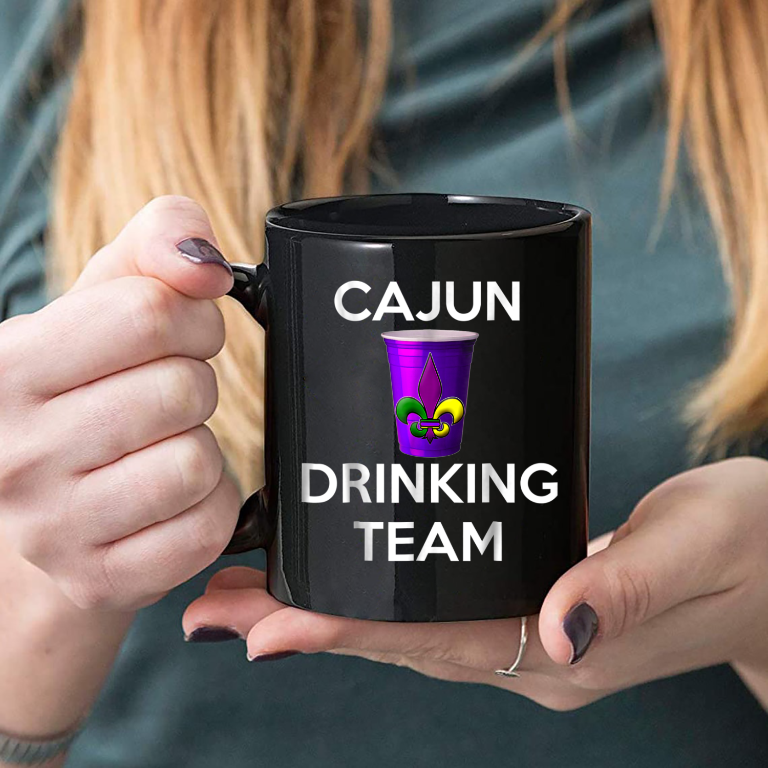 Cajun Drinking Team Mardi Gras Celebration Mug Black Ceramic 11-15oz Coffee Tea Cup