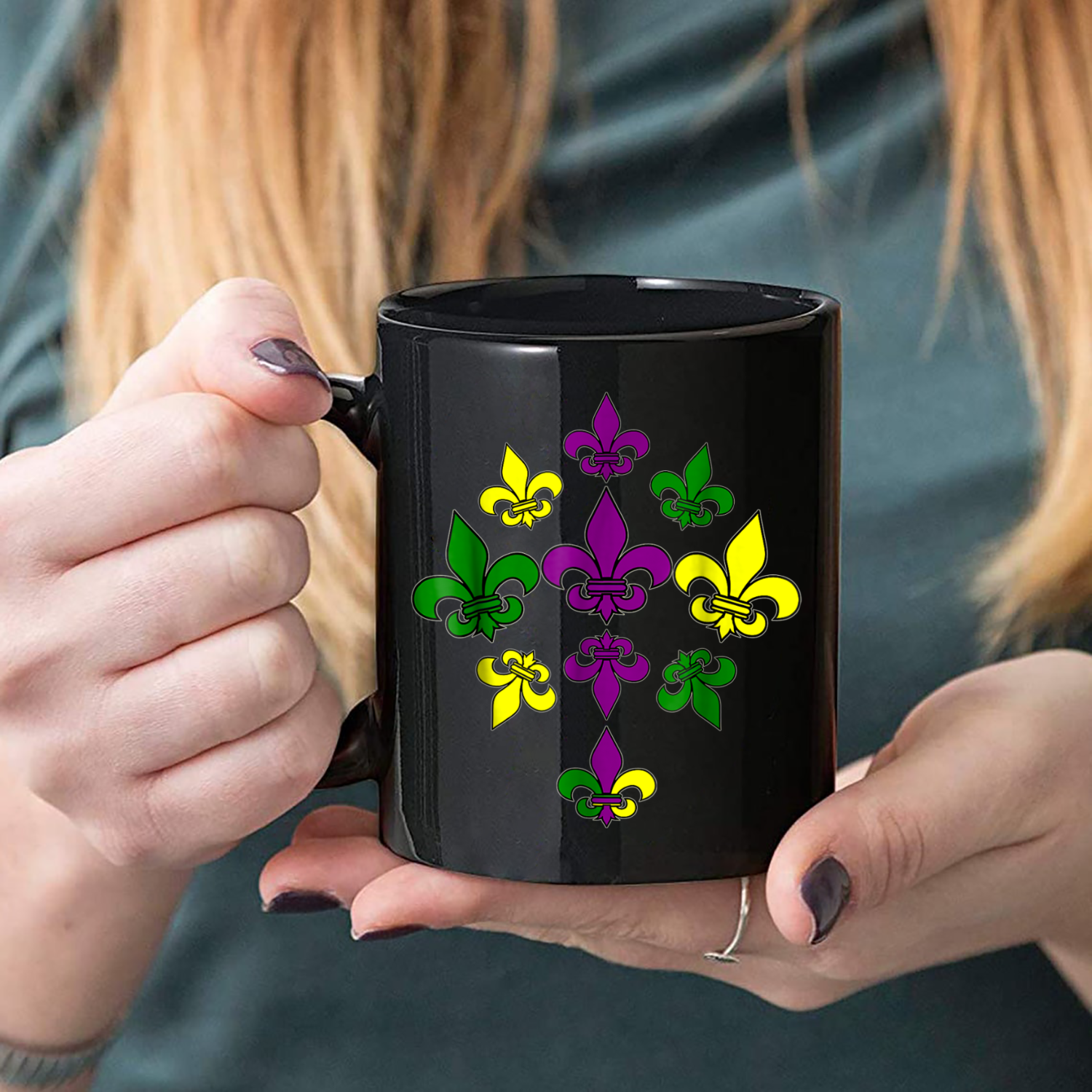 Cajun Traditional Mardi Gras Colors Mug Black Ceramic 11-15oz Coffee Tea Cup