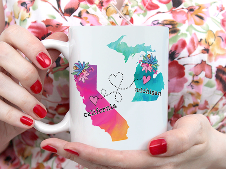 California And Michigan Personalized Name State Mug White Ceramic 11-15oz Coffee Tea Cup