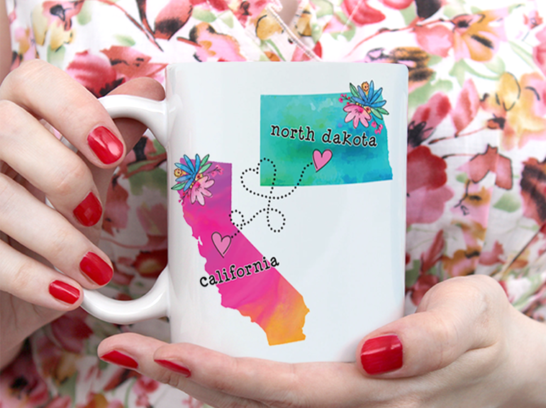 California And North Dakota Personalized Name State Mug White Ceramic 11-15oz Coffee Tea Cup