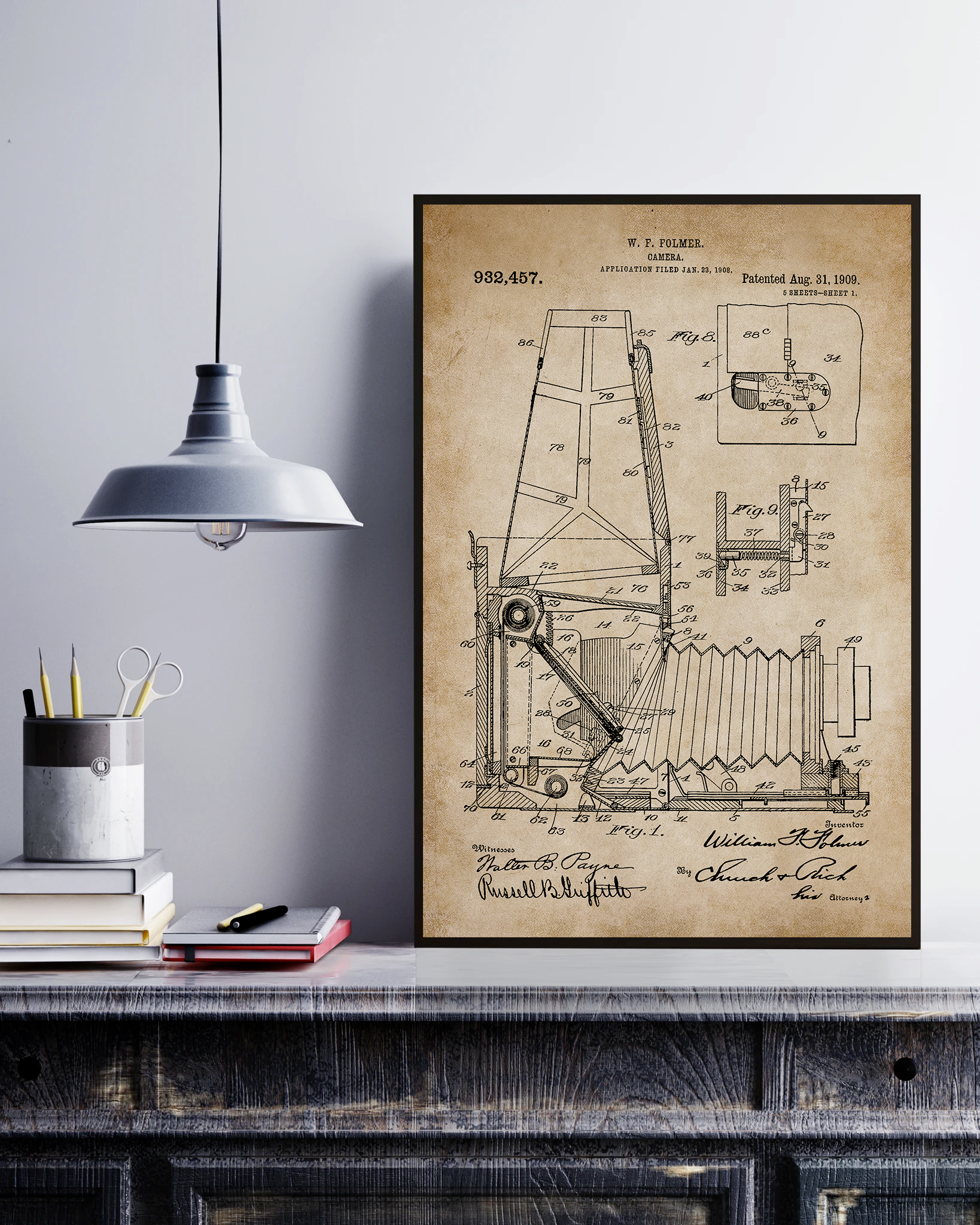 Camera 1909, W.F.FOLMER's Patent Poster No Frame