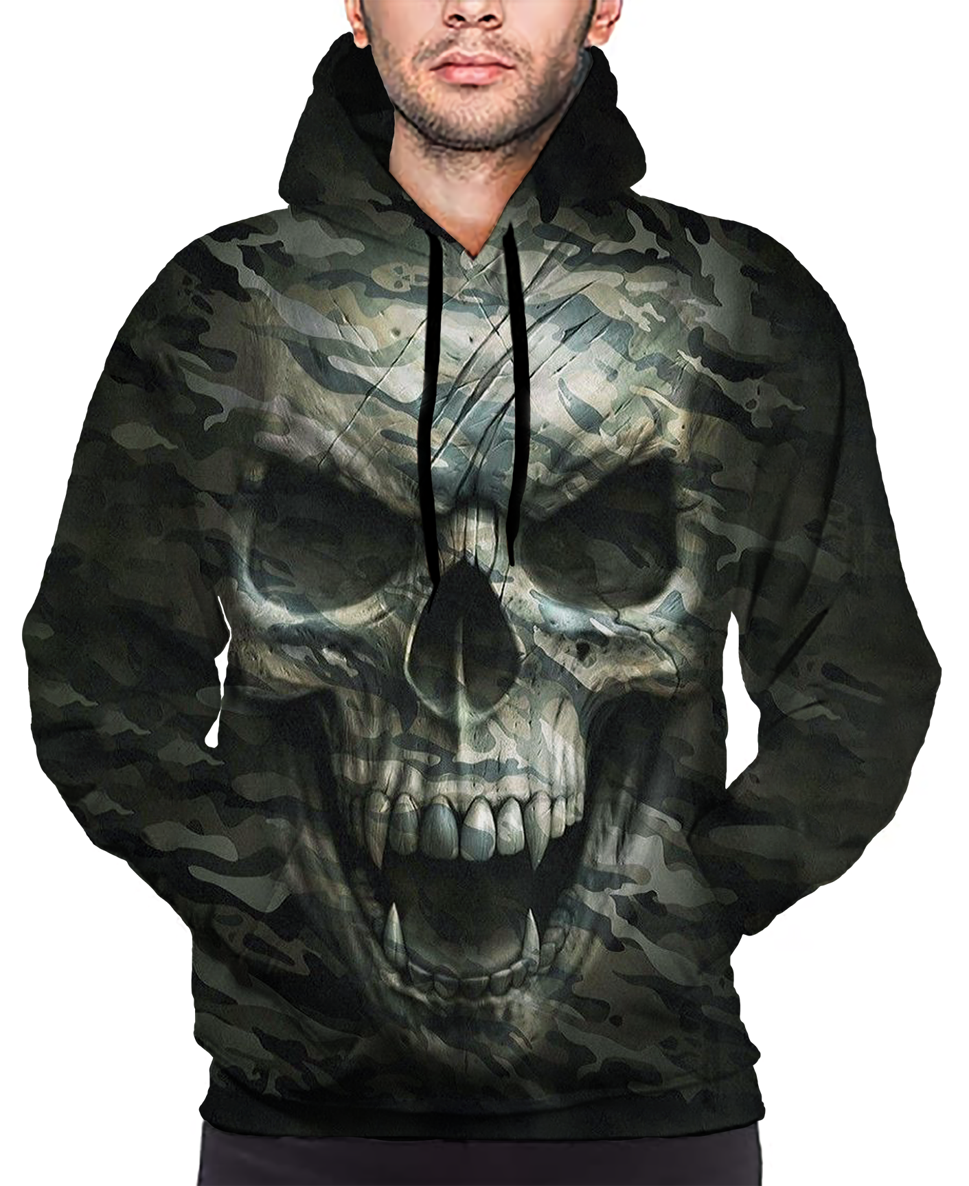 Camo Skull With Manly Scar Print Long Sleeve Pullover Hoodie 3D Print Full S-5XL