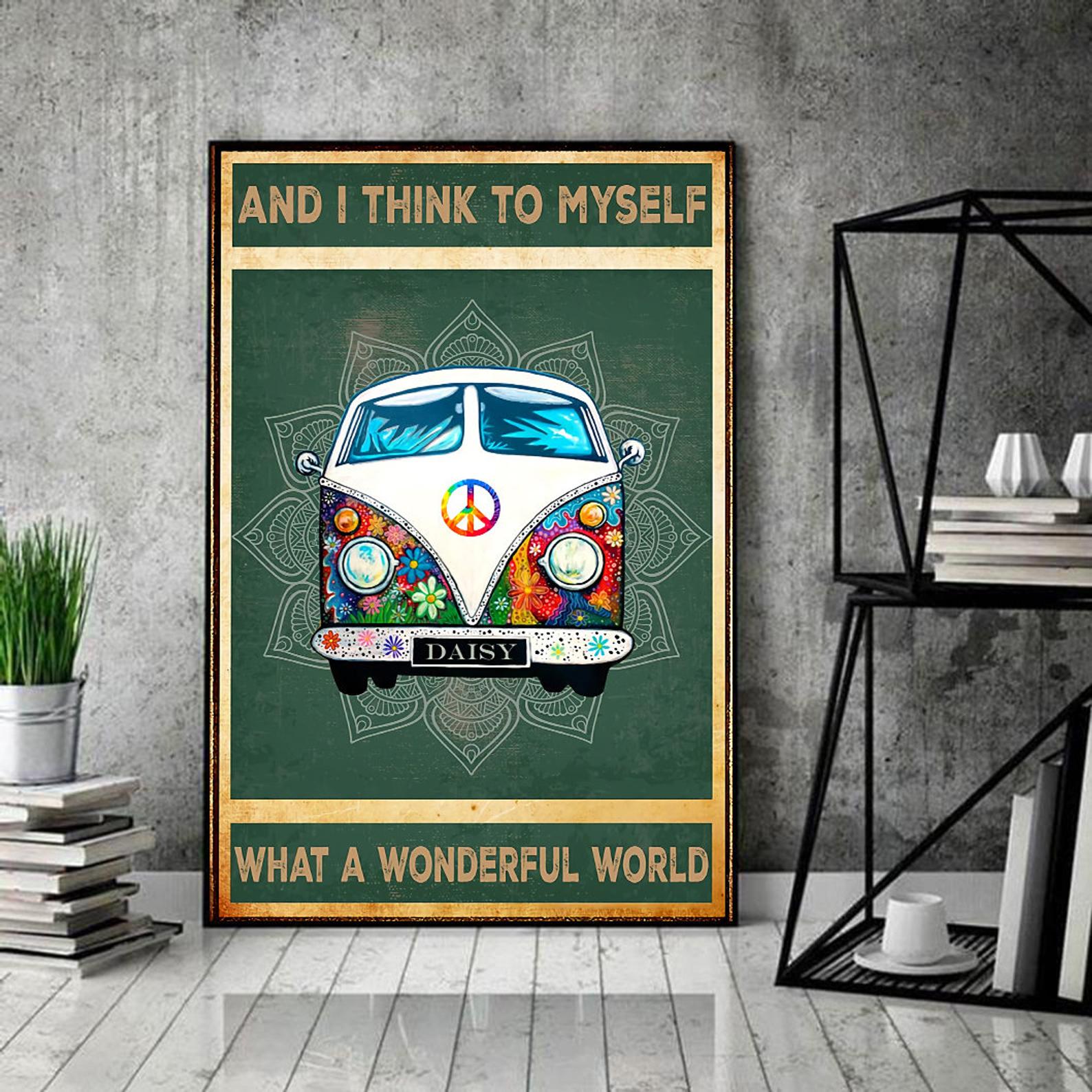 Camper Bus What A Wonderful World Gift For Traveling Satin Poster Portrait no Frame