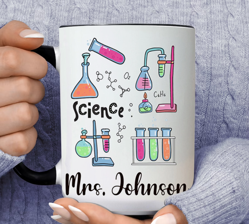 Chemistry Teacher Gift Personalized Name Mrs. Johnson Inner Color Accent Mug 11oz Coffee Tea Cup