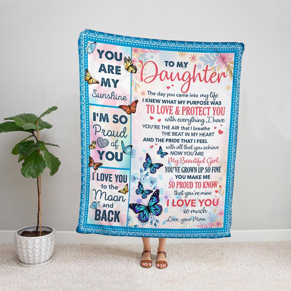 Color butterflies to my daughter my purpose was to love & protect you my sunshine family love Fleece Blanket