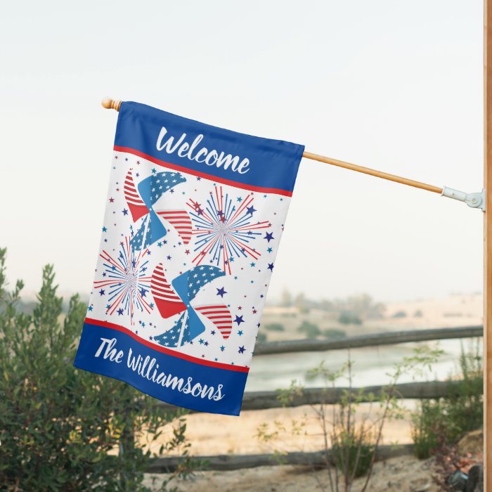 4th July Garden Flag, Independence Day Summer Welcome, Family Name Custom Name Flag