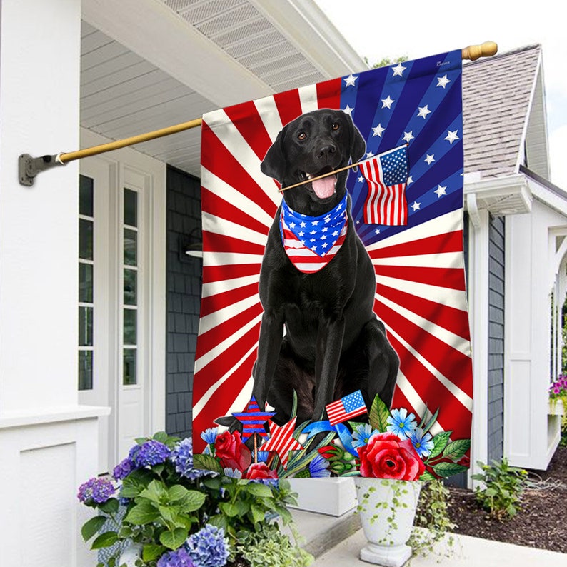 4th Of July Flag, Independence Day Horse Flag Garden Flag, Black Labrador Retriever Dog Flag