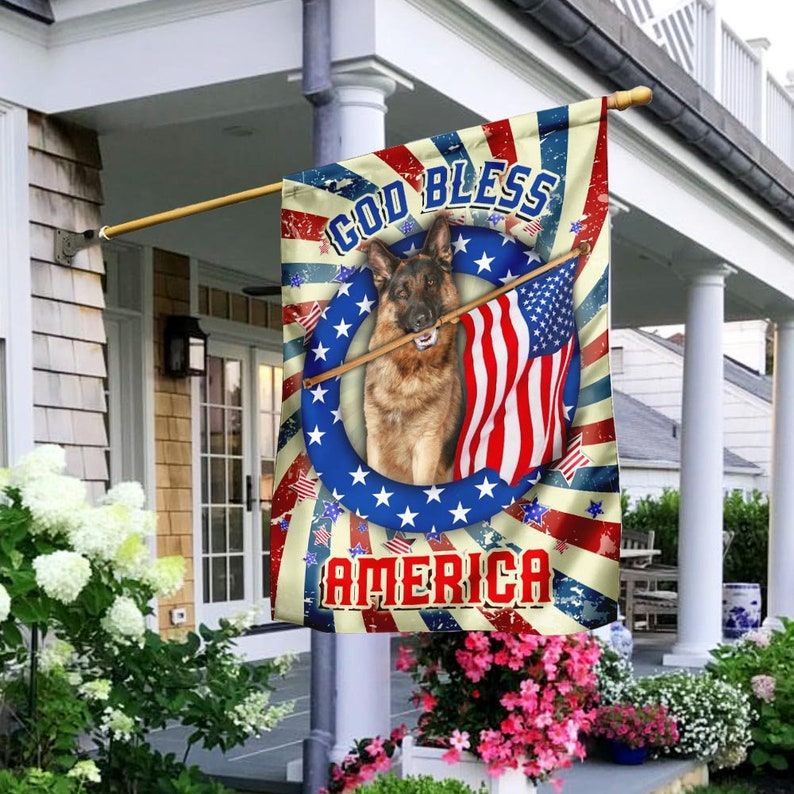 4th Of July Flag, Independence Day Horse Flag Garden Flag, German Shepherd God Bless America