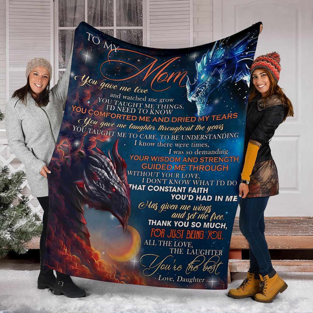 Dragon To My Mom Gave Me Love Unique Graphics Birthday Gift For Mother Fleece Blanket Small Medium Large X-large bf1711