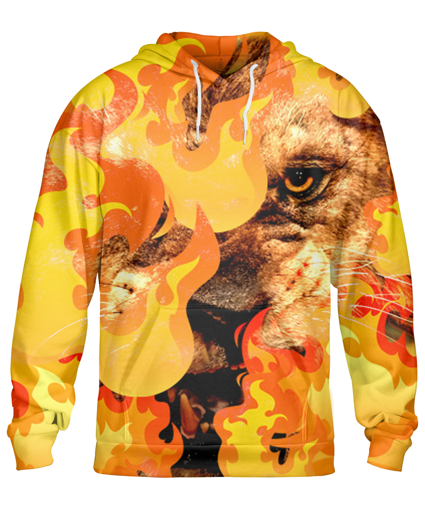 Ferocious Fire Lion With One Eye Paint Color Print Long Sleeve Pullover Hoodie 3D Print Full S-5XL
