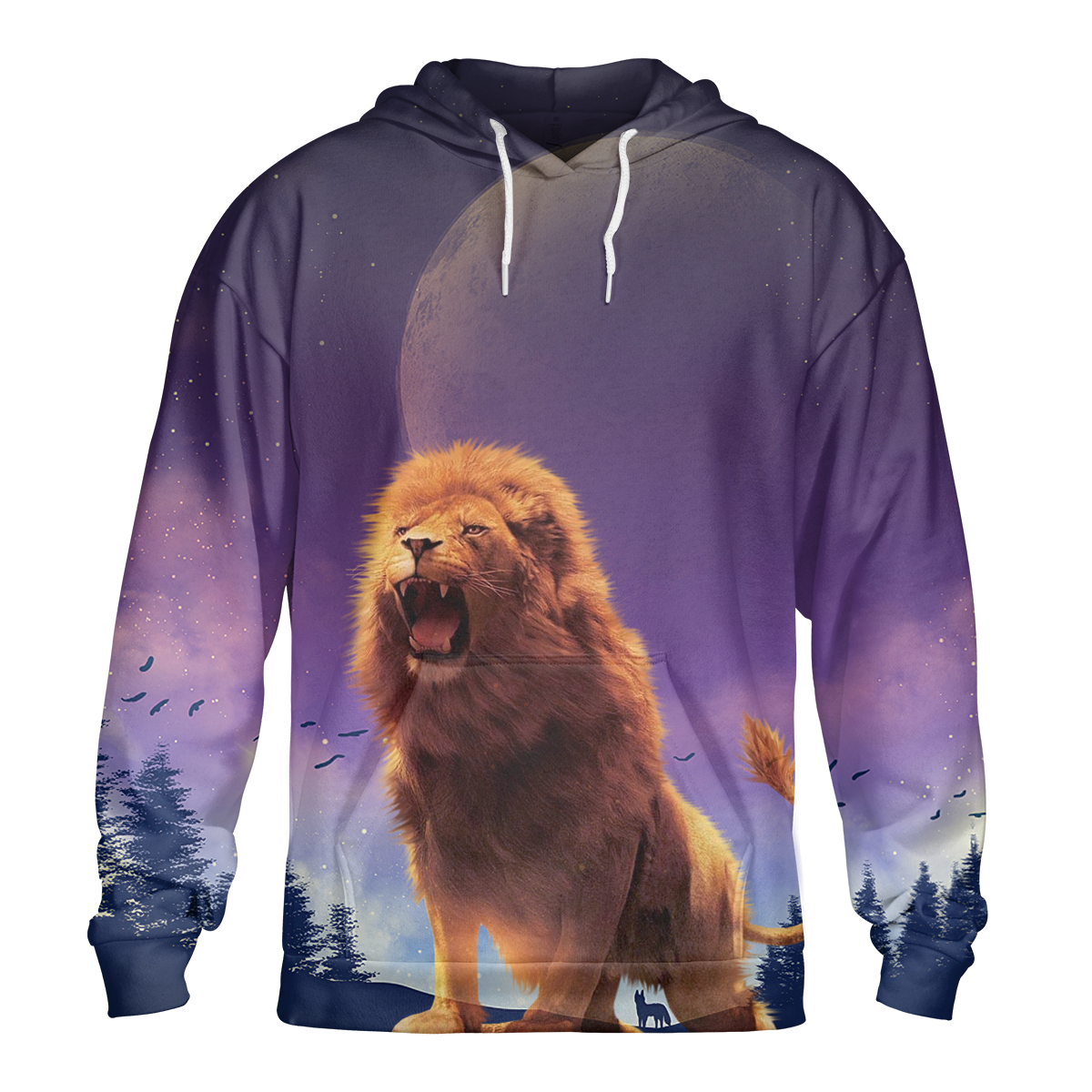 Ferocious Lion In The Forest Paint Color Print Long Sleeve Pullover Hoodie 3D Print Full S-5XL