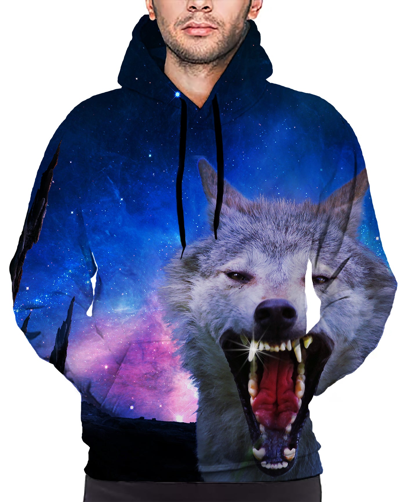 Ferocious Wild Wolf Print Long Sleeve Pullover Hoodie 3D Print Full S-5XL