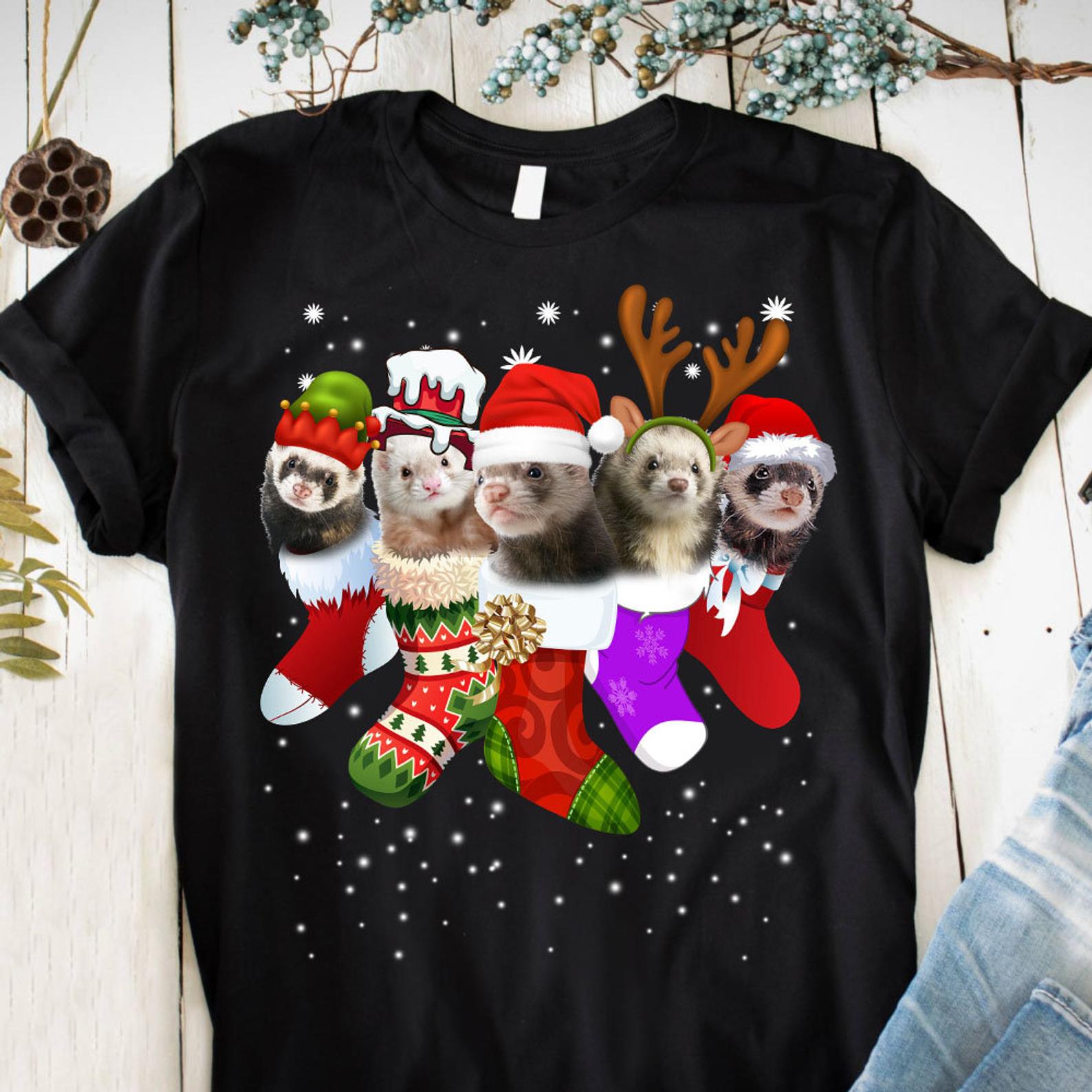Ferret In Socks Cute Ferret Lover Gift T Shirt Black Unisex S-6XL