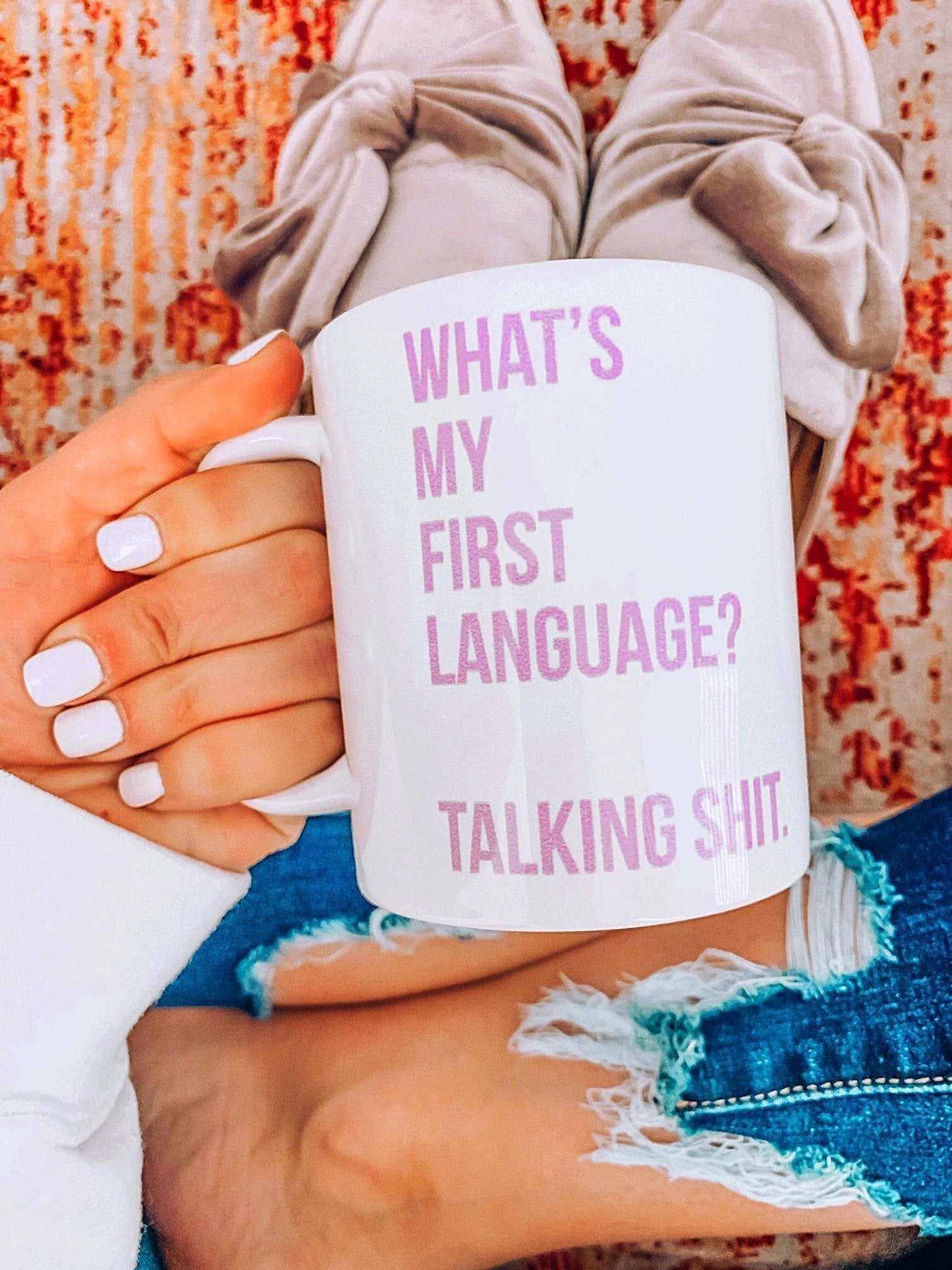 First Language Mug White Ceramic 11-15oz Coffee Tea Cup