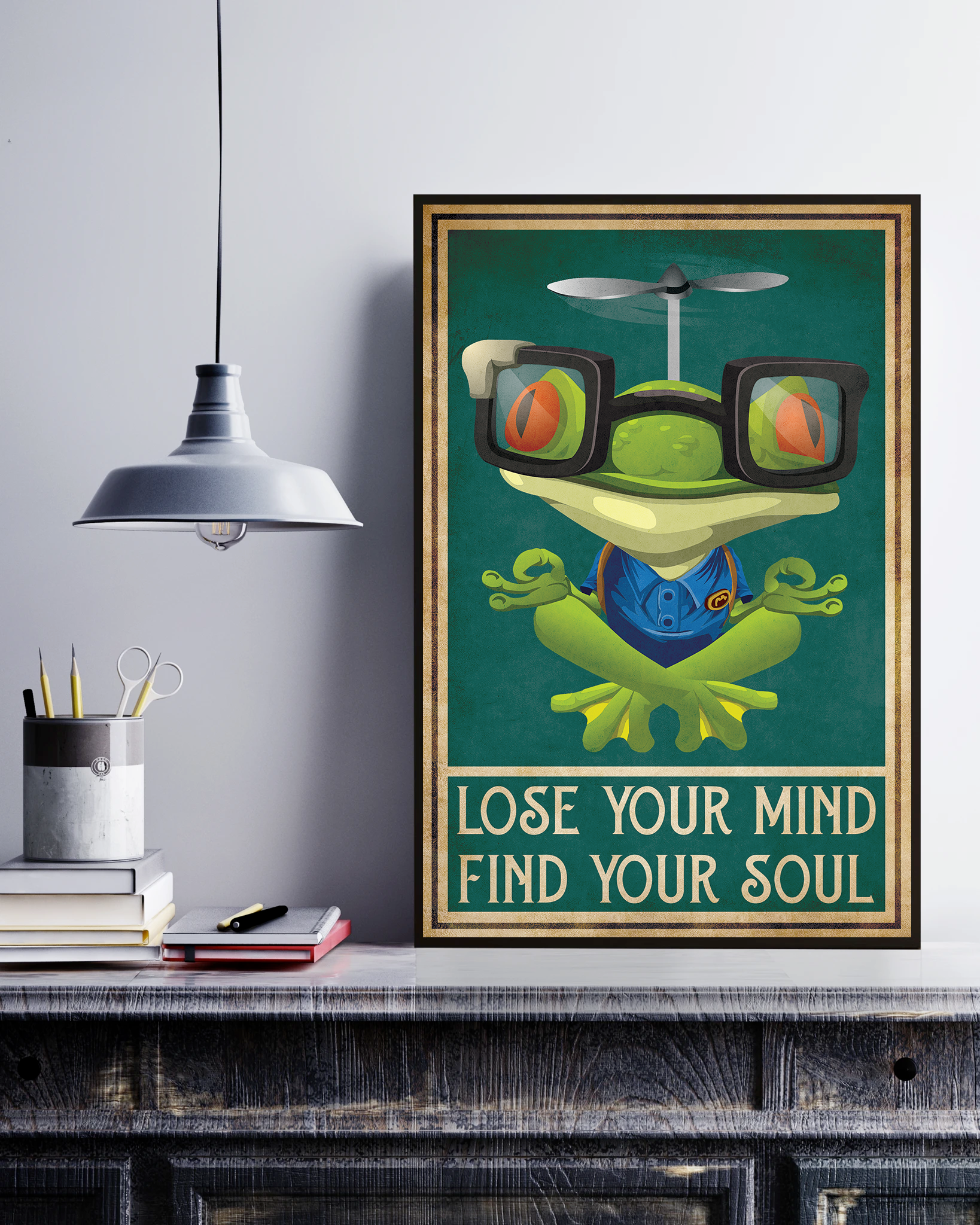 Frog Meditating Funny Wall Art, Yoga Poster, Frog Yoga Pose, Yoga Quotes Lose Your Mind Find Your Soul Poster No Frame