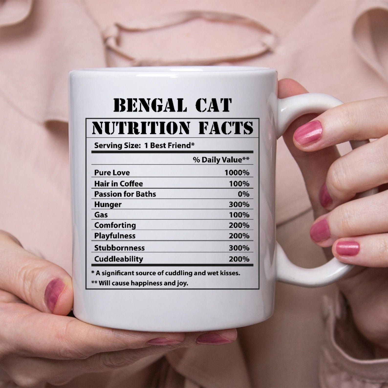 Funny Bengal Cat Gifts Nutritional Facts Mug White Ceramic 11-15oz Coffee Tea Cup