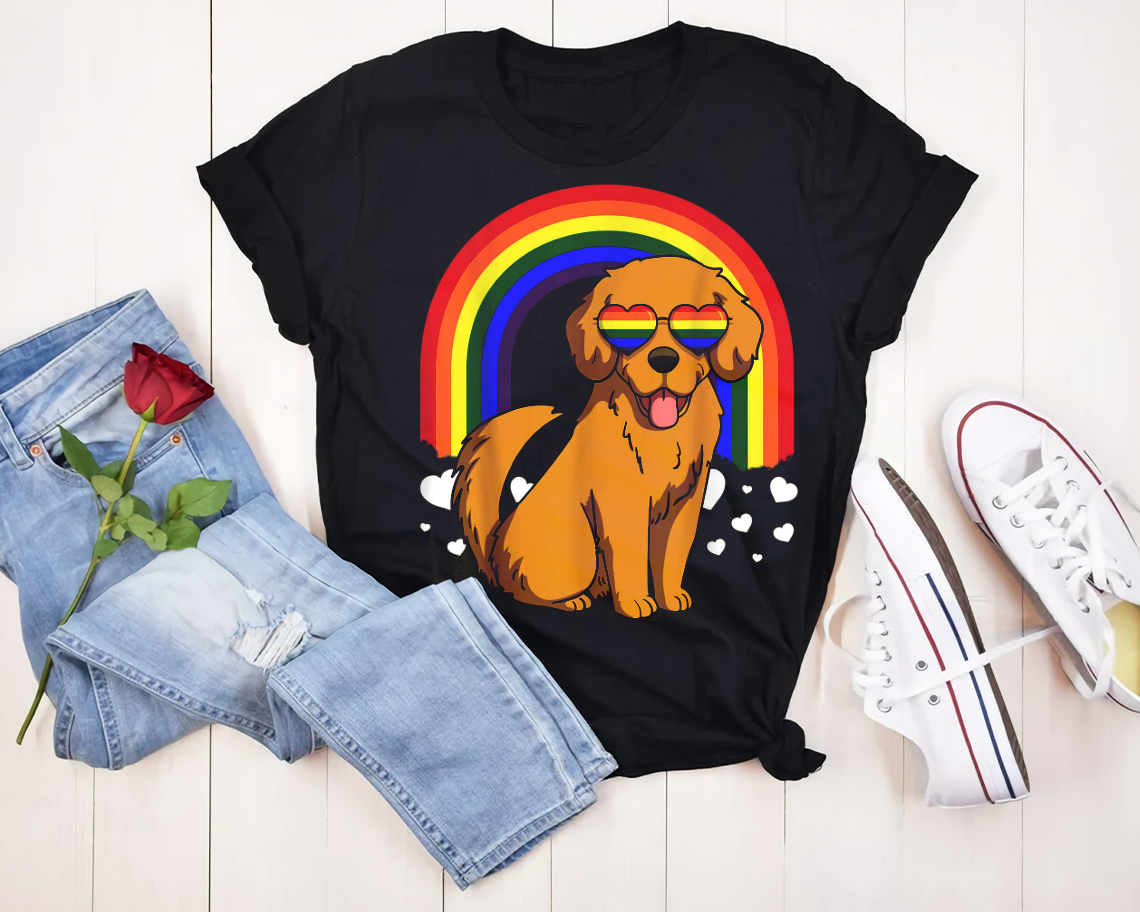 Golden Retriever Dog Gay Pride Lgbt Rainbow T-shirt Unisex S-6xl