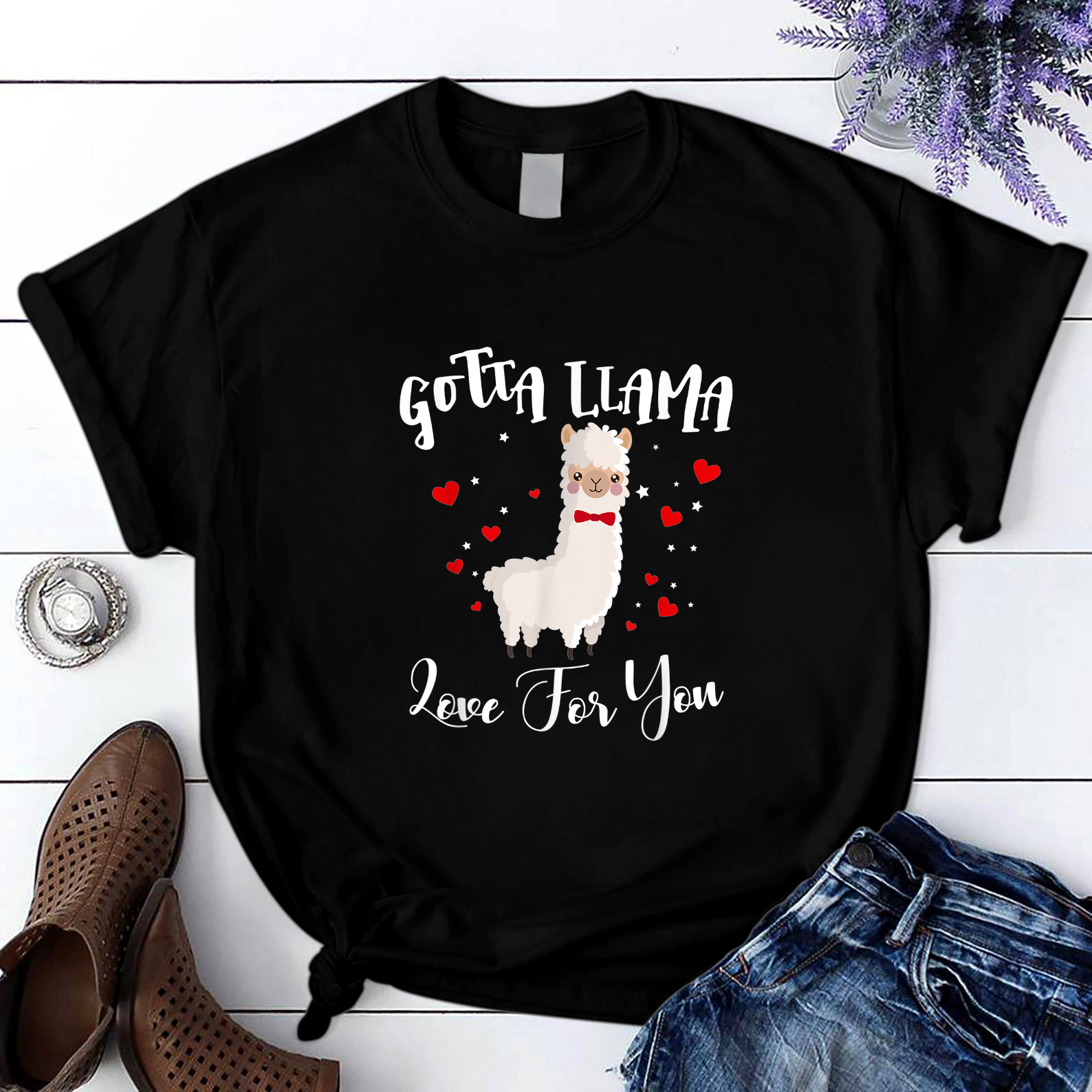 Gotta Llama Love For You Valentine Llamas T Shirt Black Unisex S-6XL