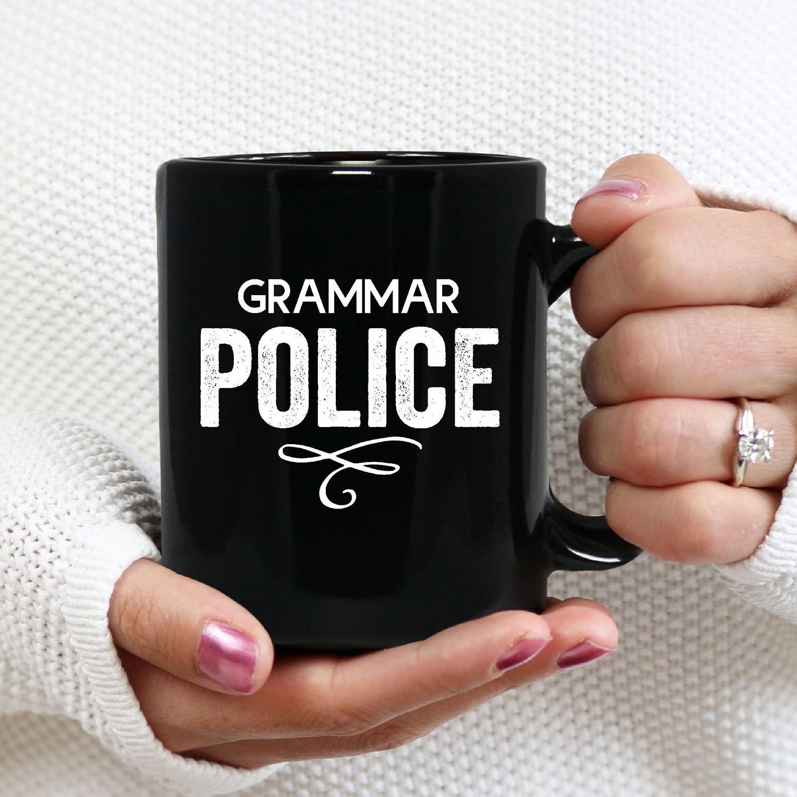 Grammar Police USA Book Month English Teacher Mug Black Ceramic 11-15oz Coffee Tea Cup