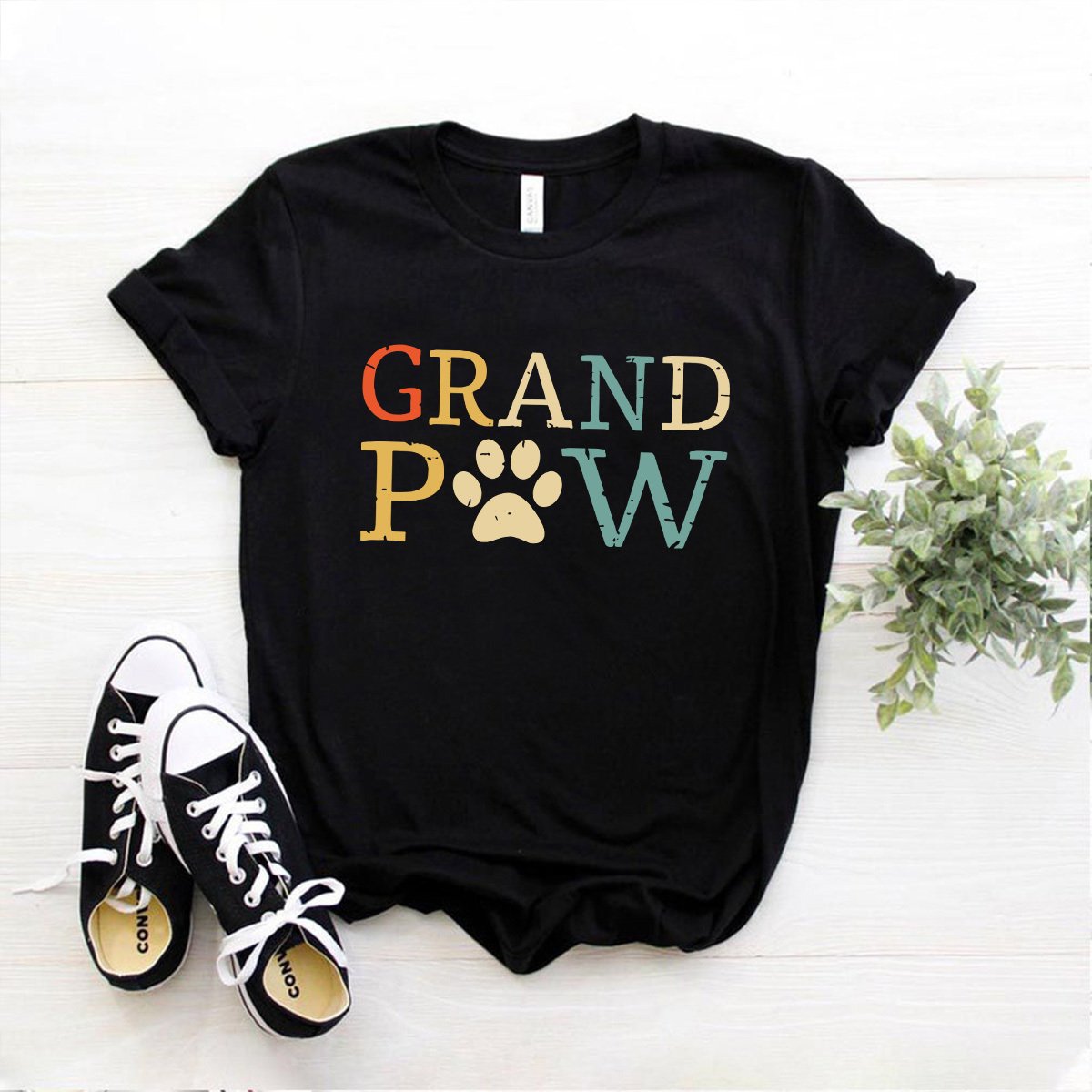 Grand Paw Father's Day Dog Lovers Dog Paws Cotton For Granpa T Shirt Black Unisex S-6XL