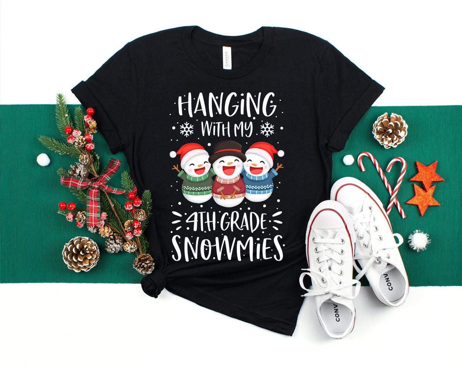 Hanging With My 4th Grade Snowmies T Shirt Black Unisex S-6XL