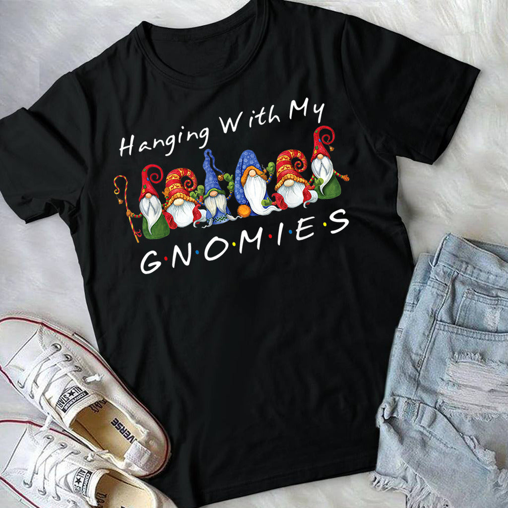 Hanging With My Gnomies Funny Gnome Friend Funny GifT Christmas T Shirt Black for Men