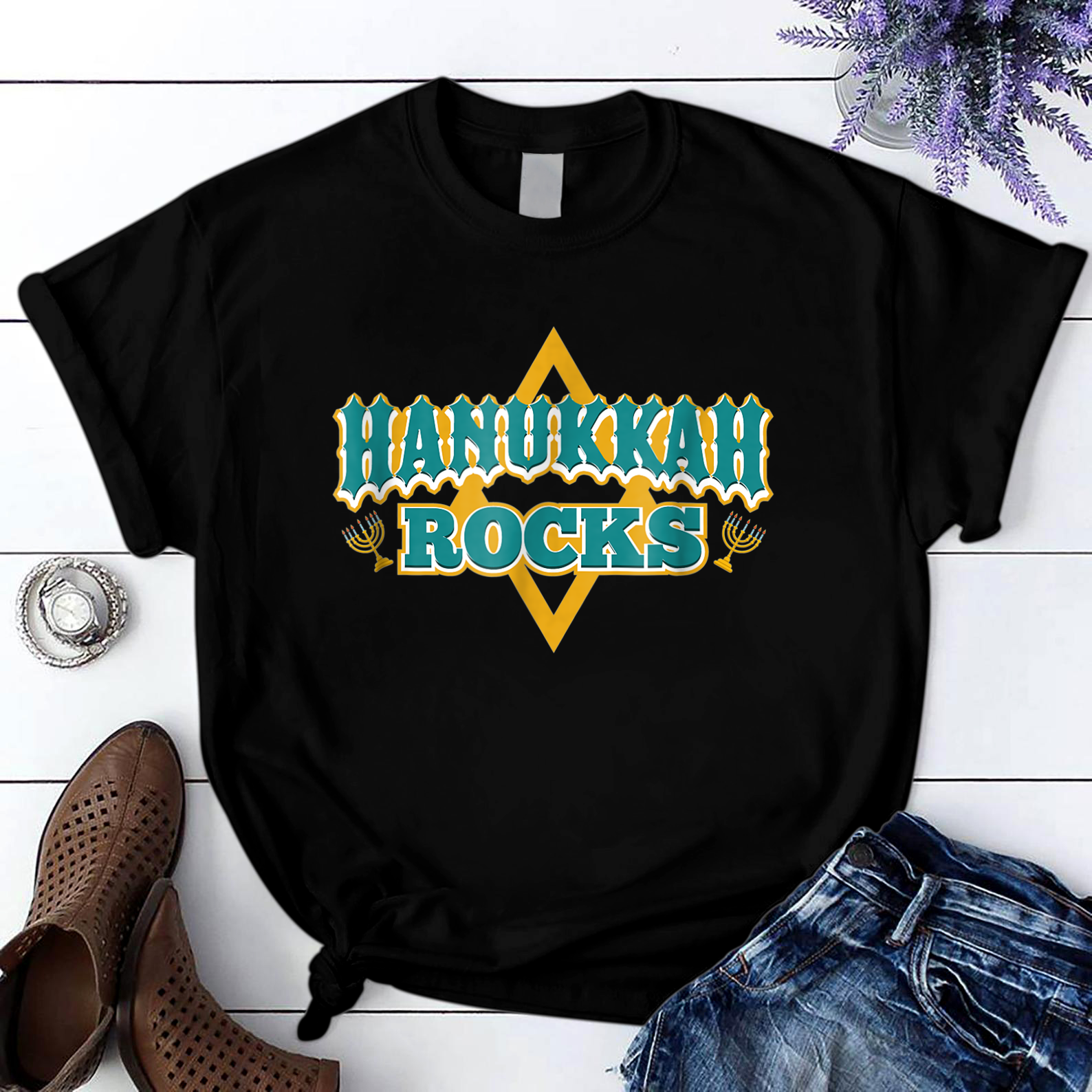 Hanukkah Rocks Jewish Holiday Celebration T Shirt Black Unisex S-6XL