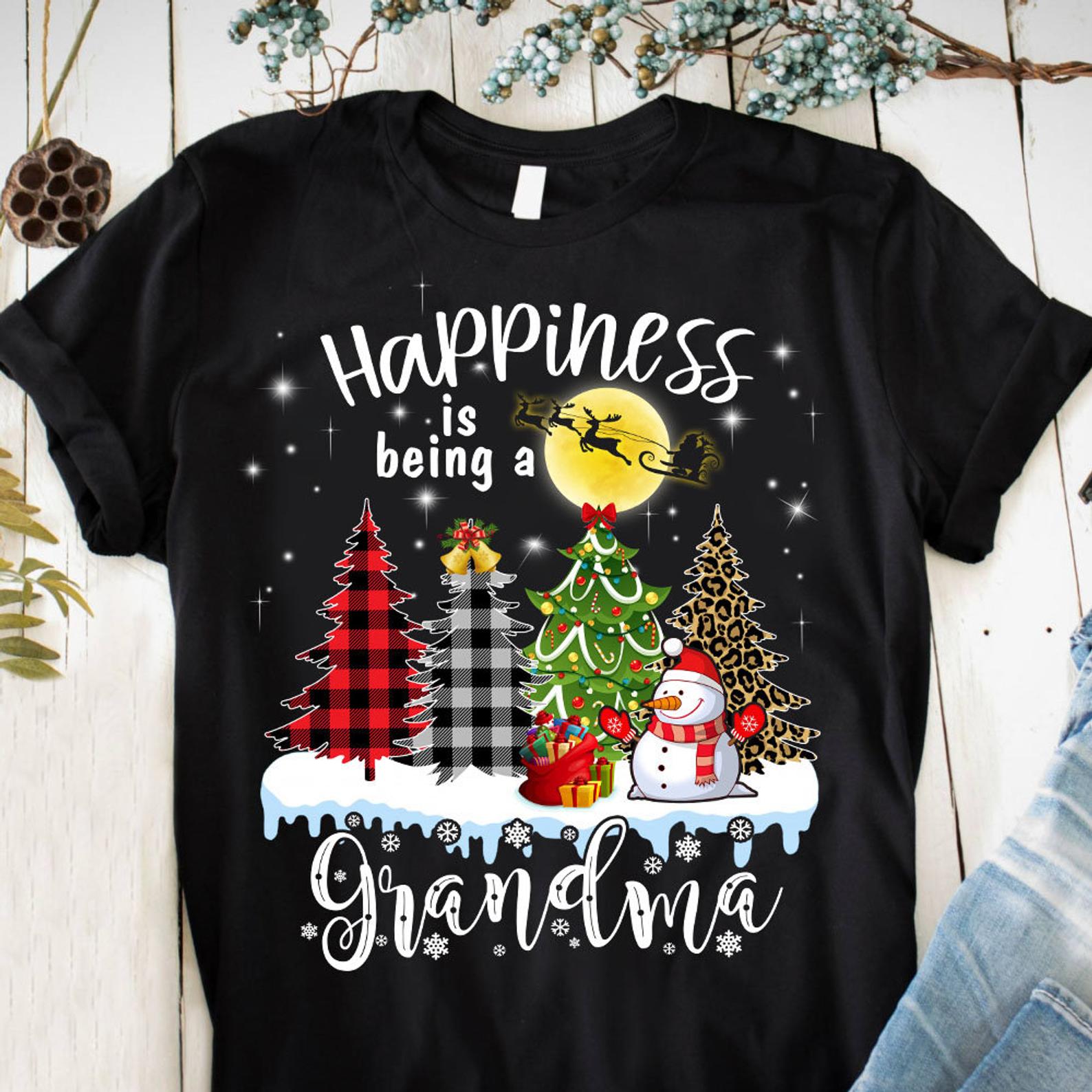 Happiness Is Being A Grandma Merry Christmas Snowman T Shirt Black, Unisex, S-6XL