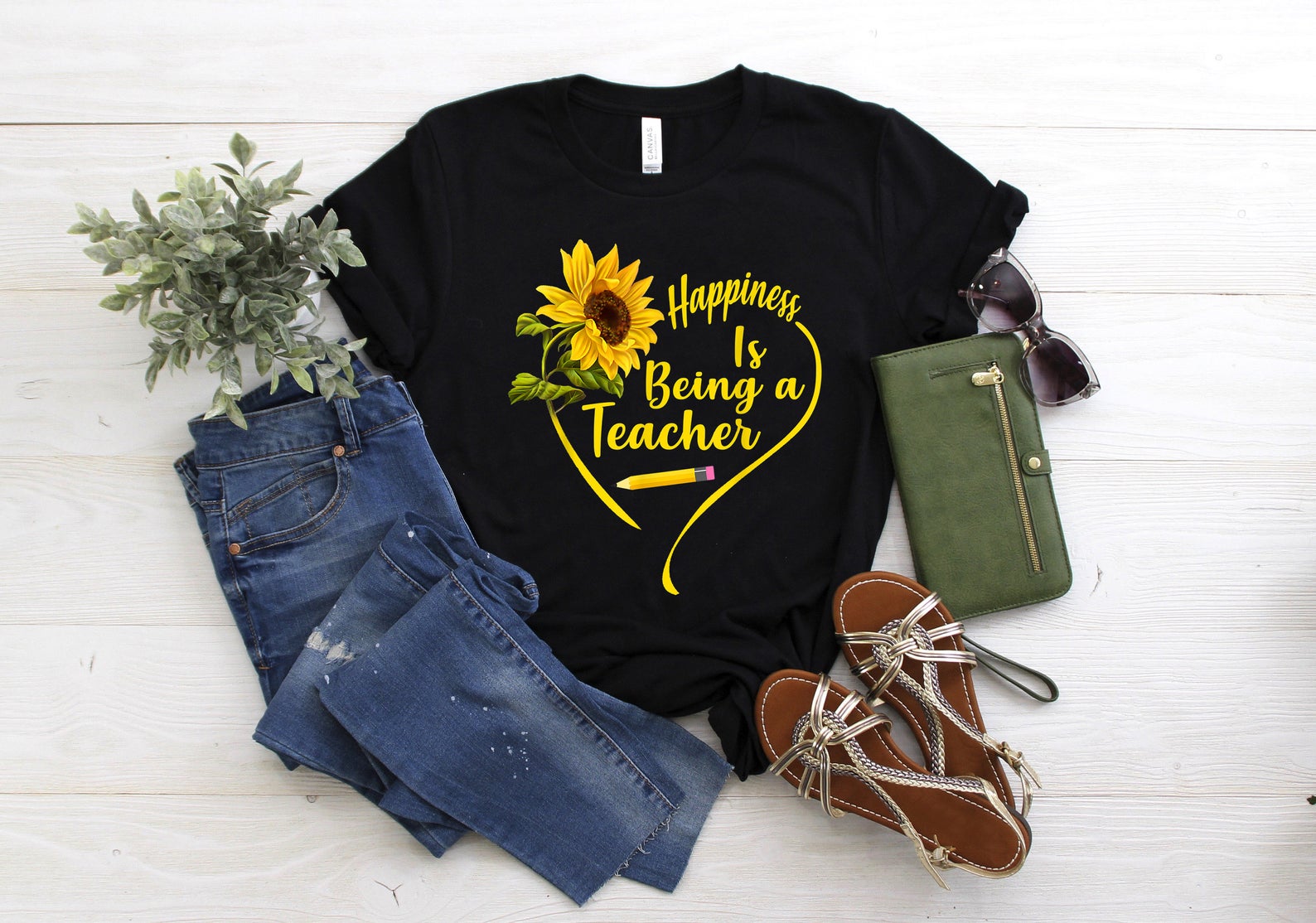 Happiness Is Being A Teacher T Shirt Black Unisex S-6XL