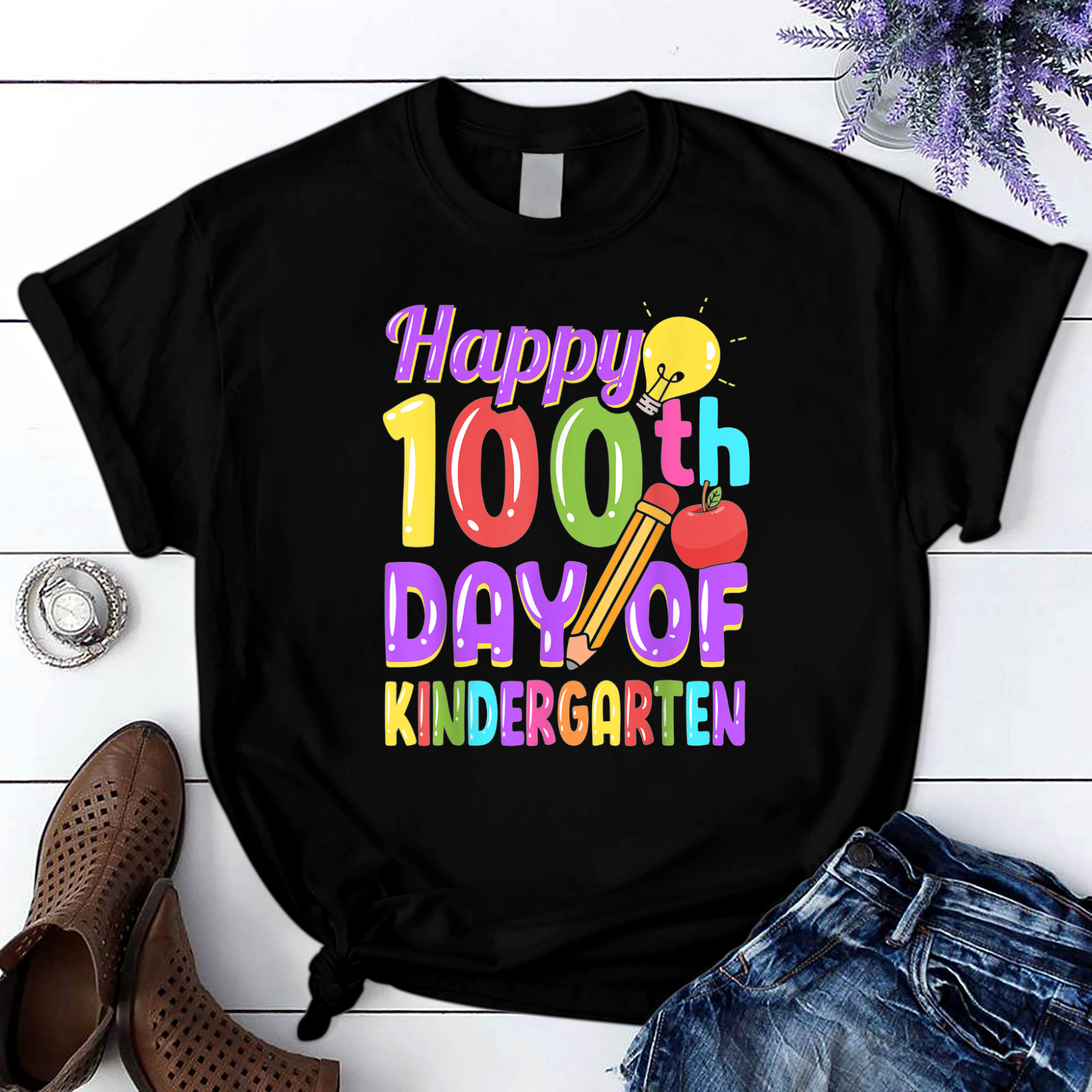 Happy 100Th Day Of Kindergarten 12 T Shirt Black Unisex S-6Xl