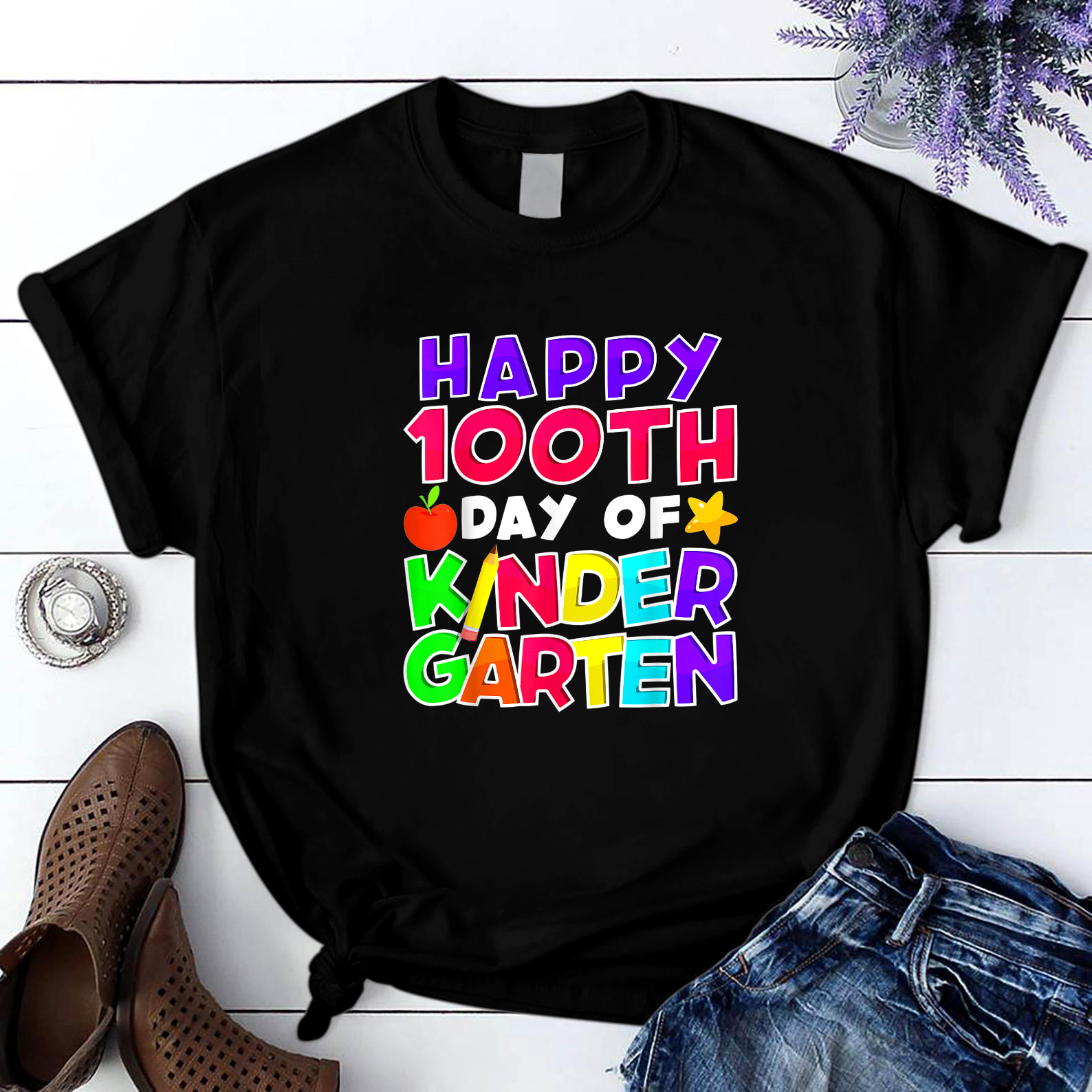 Happy 100Th Day Of Kindergarten 4 T Shirt Black Unisex S-6Xl