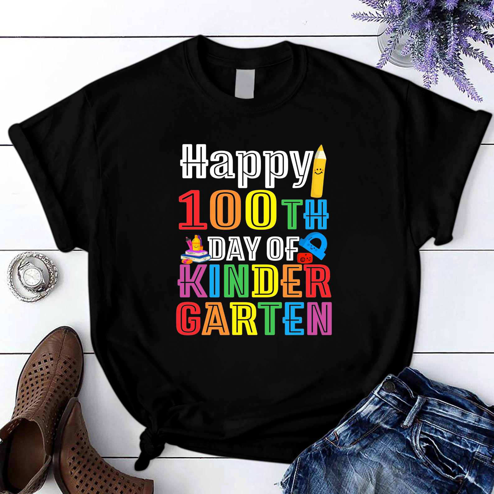 Happy 100Th Day Of Kindergarten 7 T Shirt Black Unisex S-6Xl