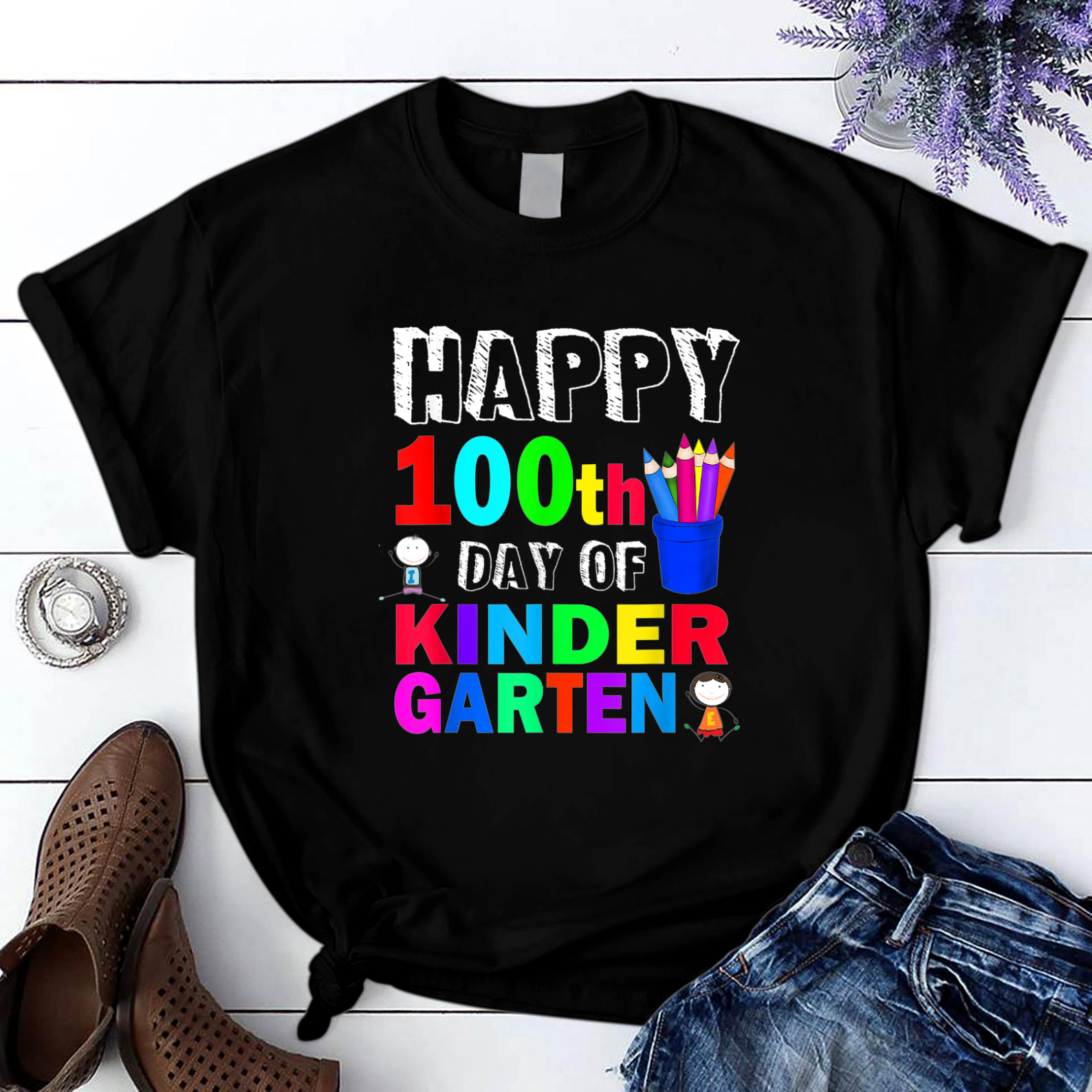 Happy 100Th Day Of Kindergarten Apples Pencil Teacher T Shirt Black Unisex S-6Xl