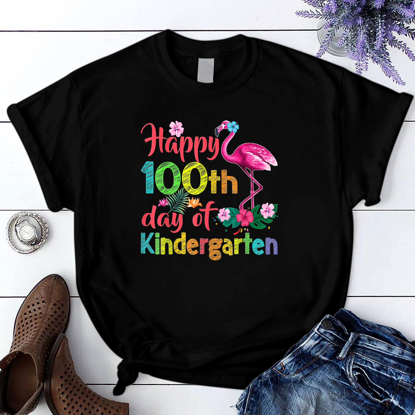 Happy 100Th Day Of Kindergarten Colorful T Shirt Black Unisex S-6Xl