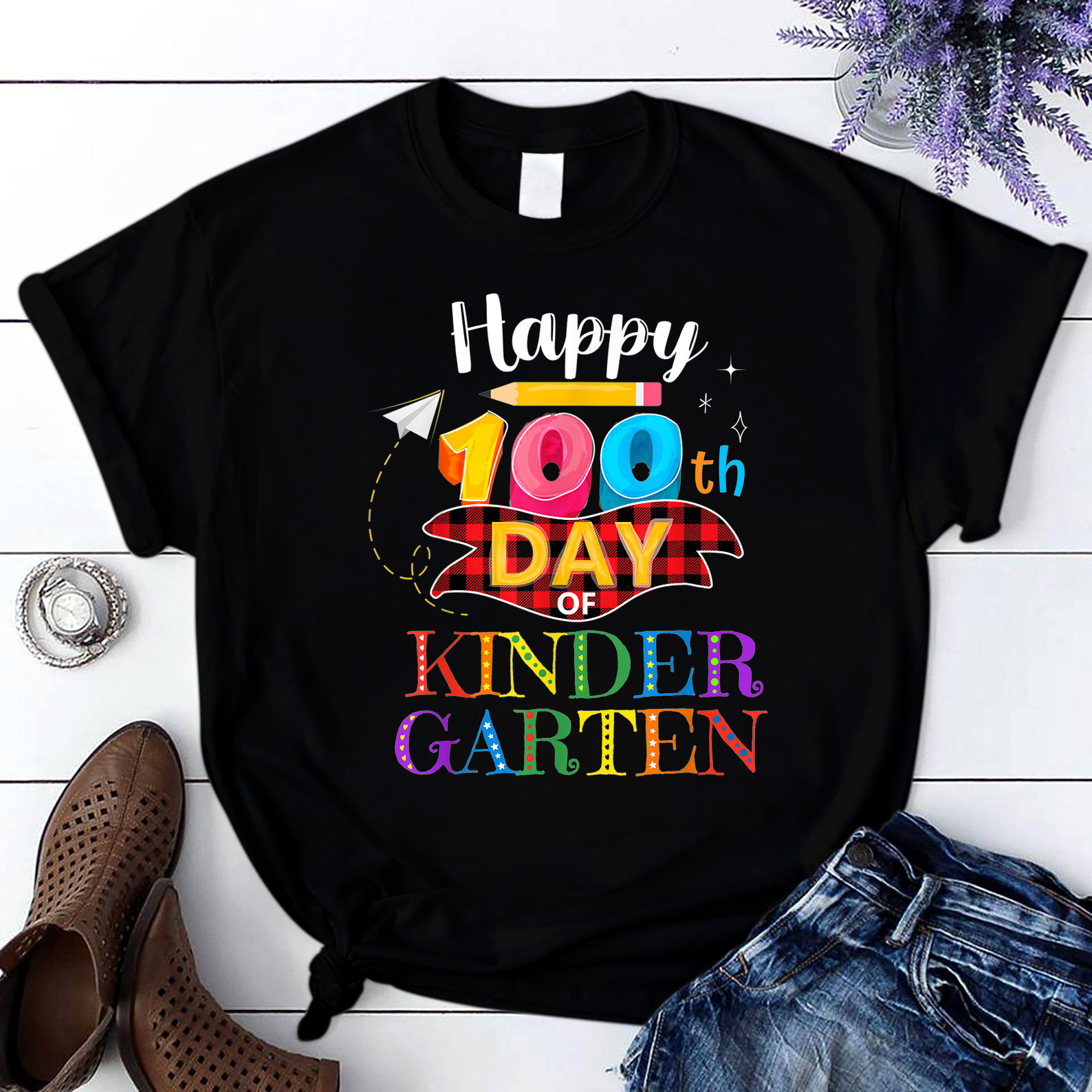 Happy 100Th Day Of Kindergarten For Parent%2C Student Teacher T Shirt Black Unisex S-6Xl