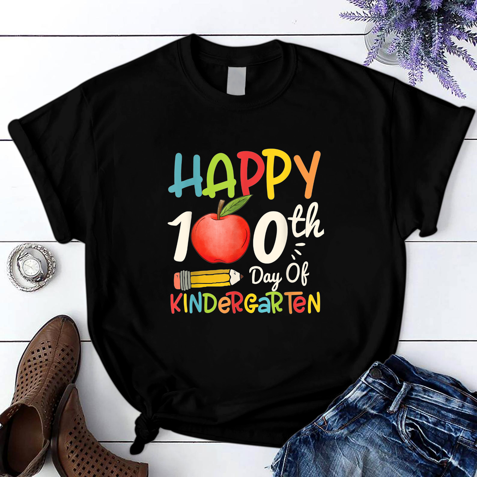 Happy 100Th Day Of Kindergarten For Teacher Or Child T Shirt Black Unisex S-6Xl