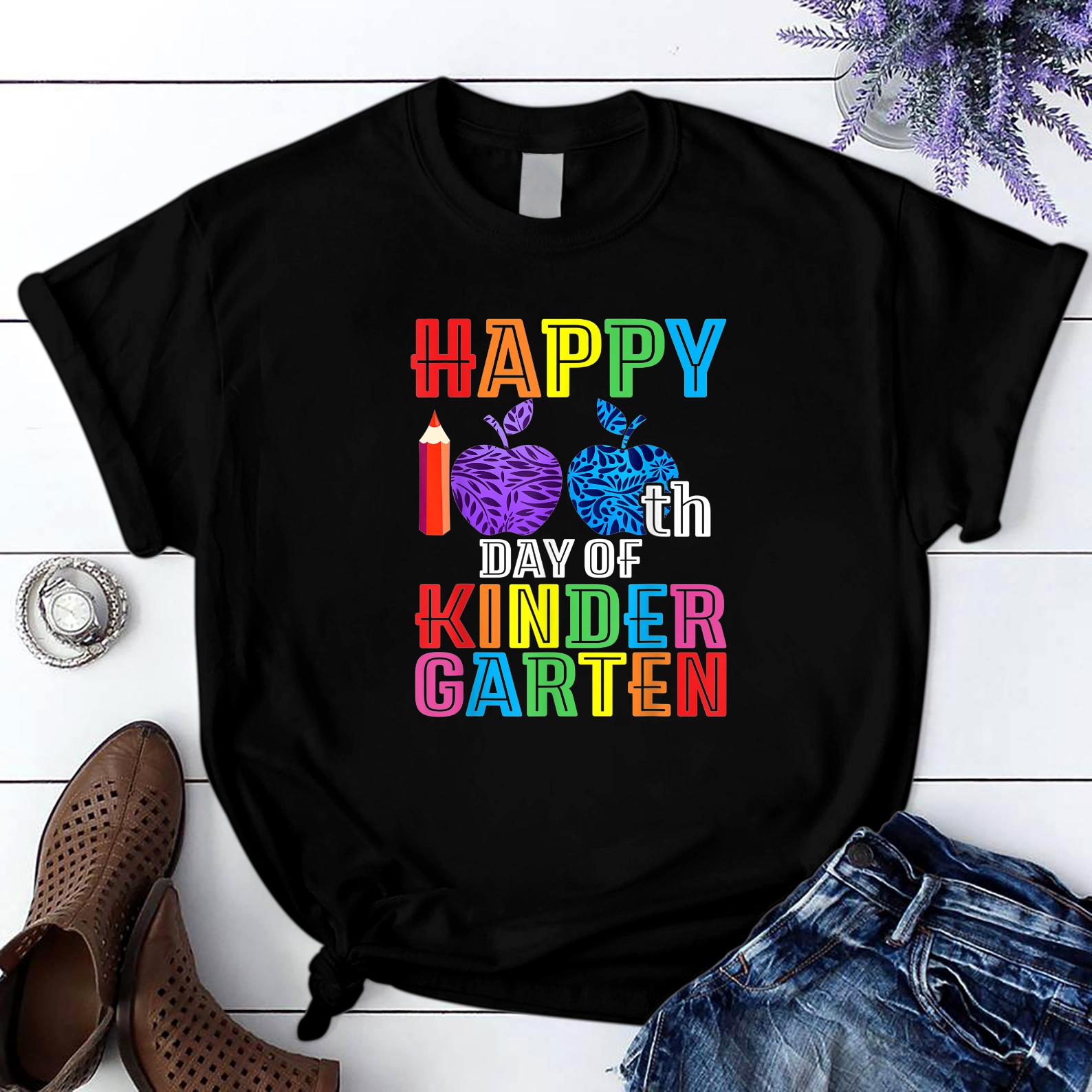 Happy 100Th Day Of Kindergarten For Teacher Student 1 T Shirt Black Unisex S-6Xl