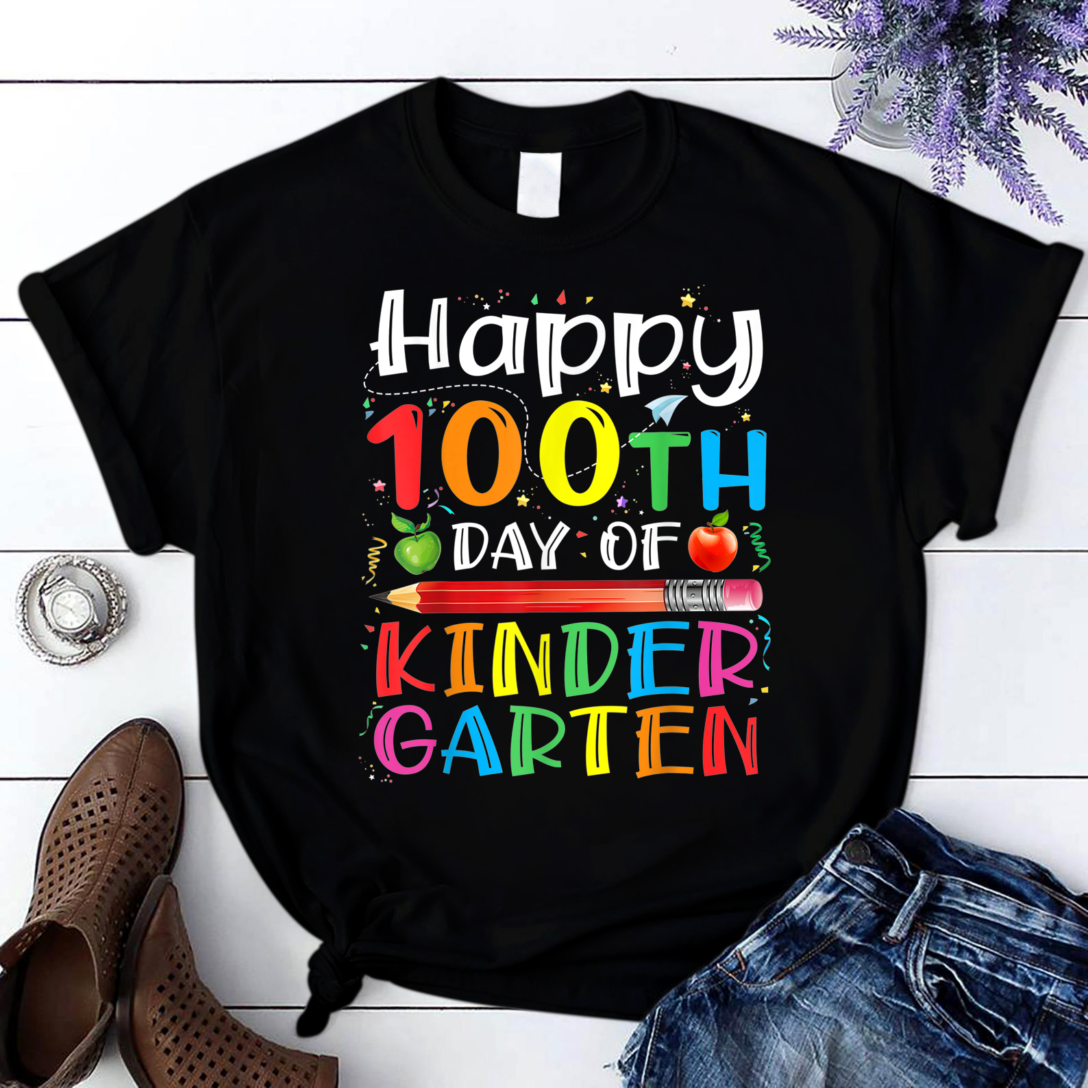 Happy 100Th Day Of Kindergarten For Teacher Student Kids2 T Shirt Black Unisex S-6Xl