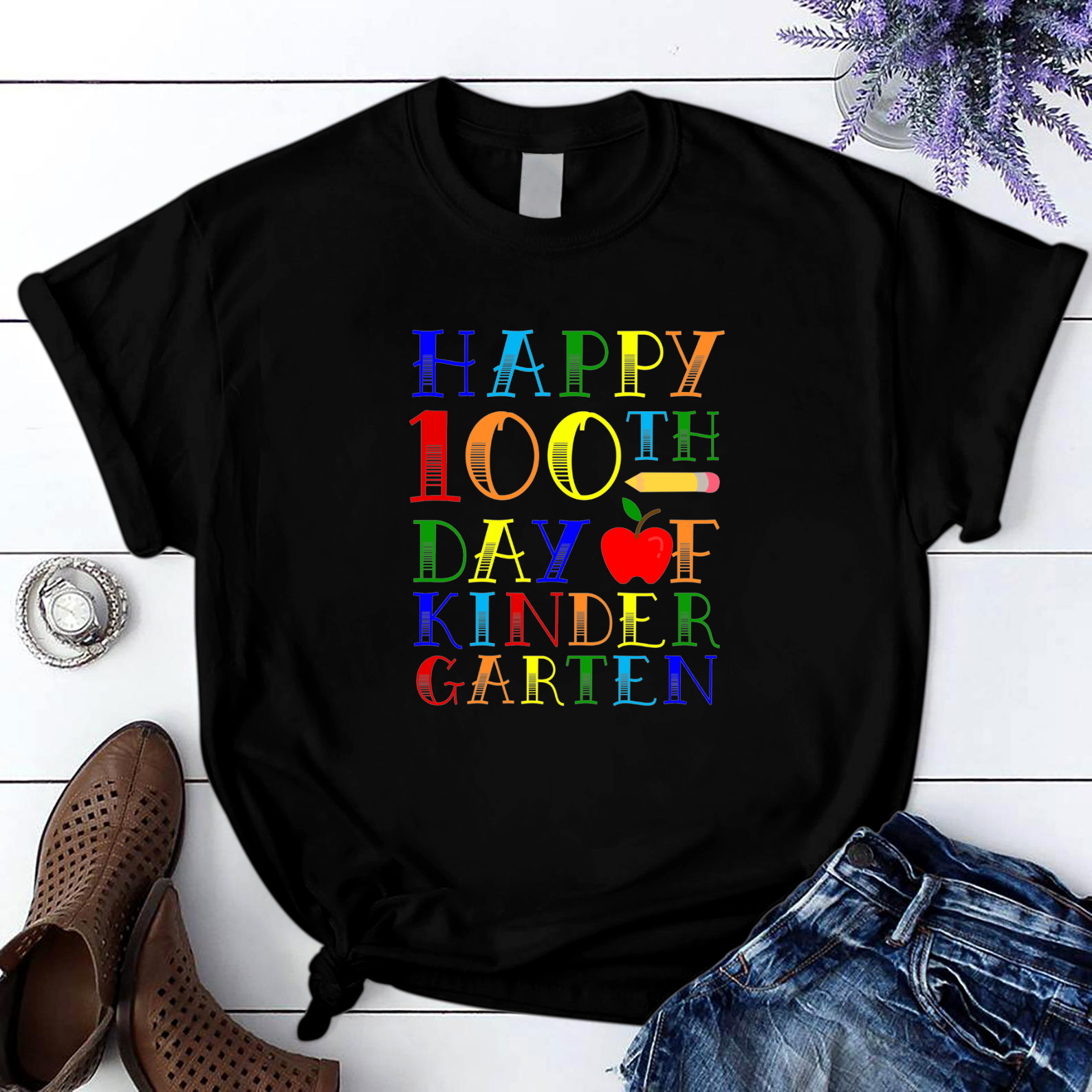 Happy 100Th Day Of Kindergarten For Teacher Students T Shirt Black Unisex S-6Xl